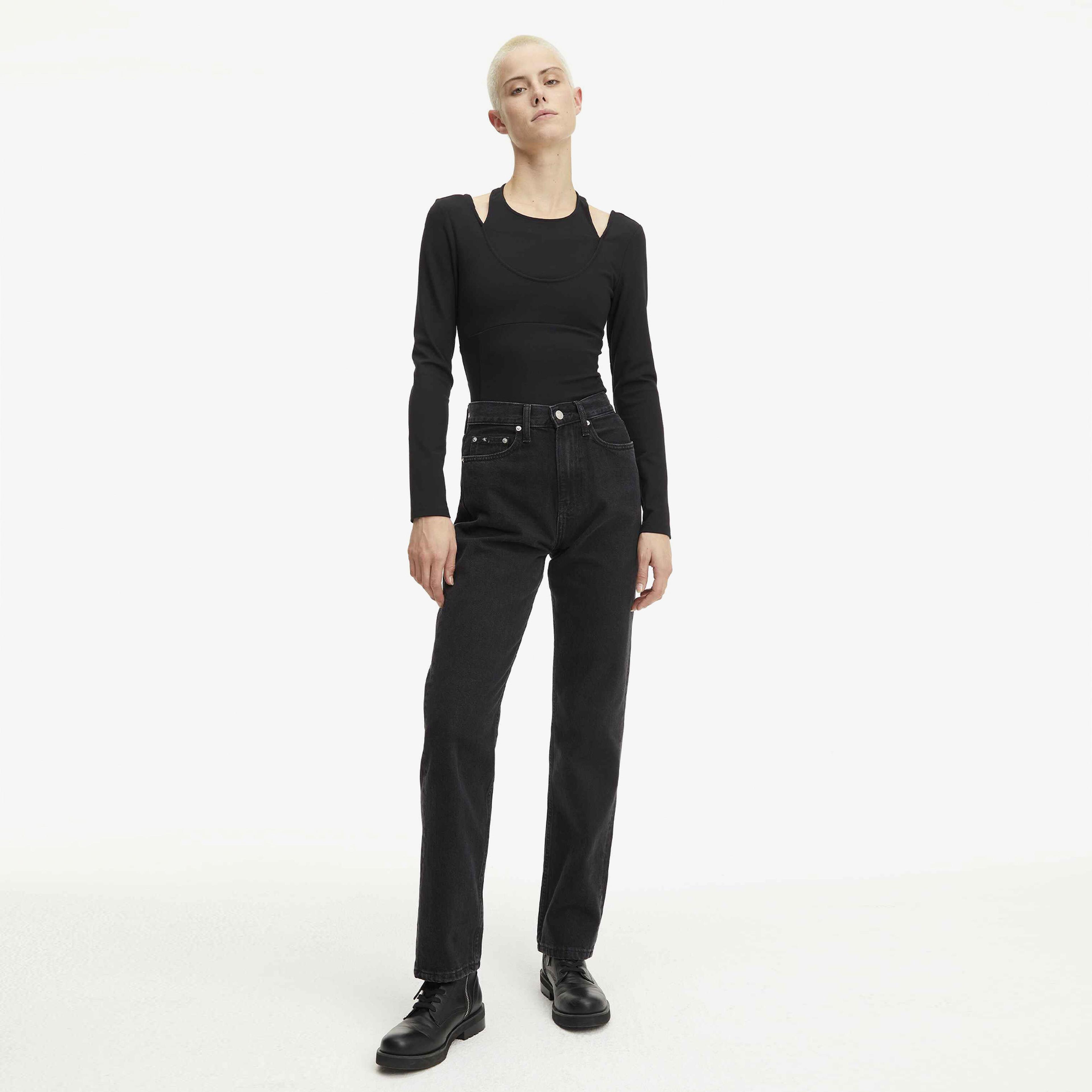 Calvin Klein Double Layer Milano Long Sleeve Siyah Kadın Sweatshirt