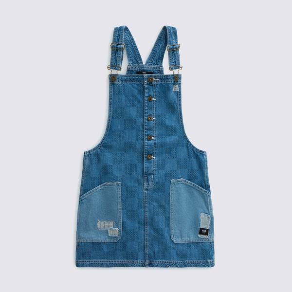 Vans Mended Check Denim Pinafore Kadın Mavi Elbise