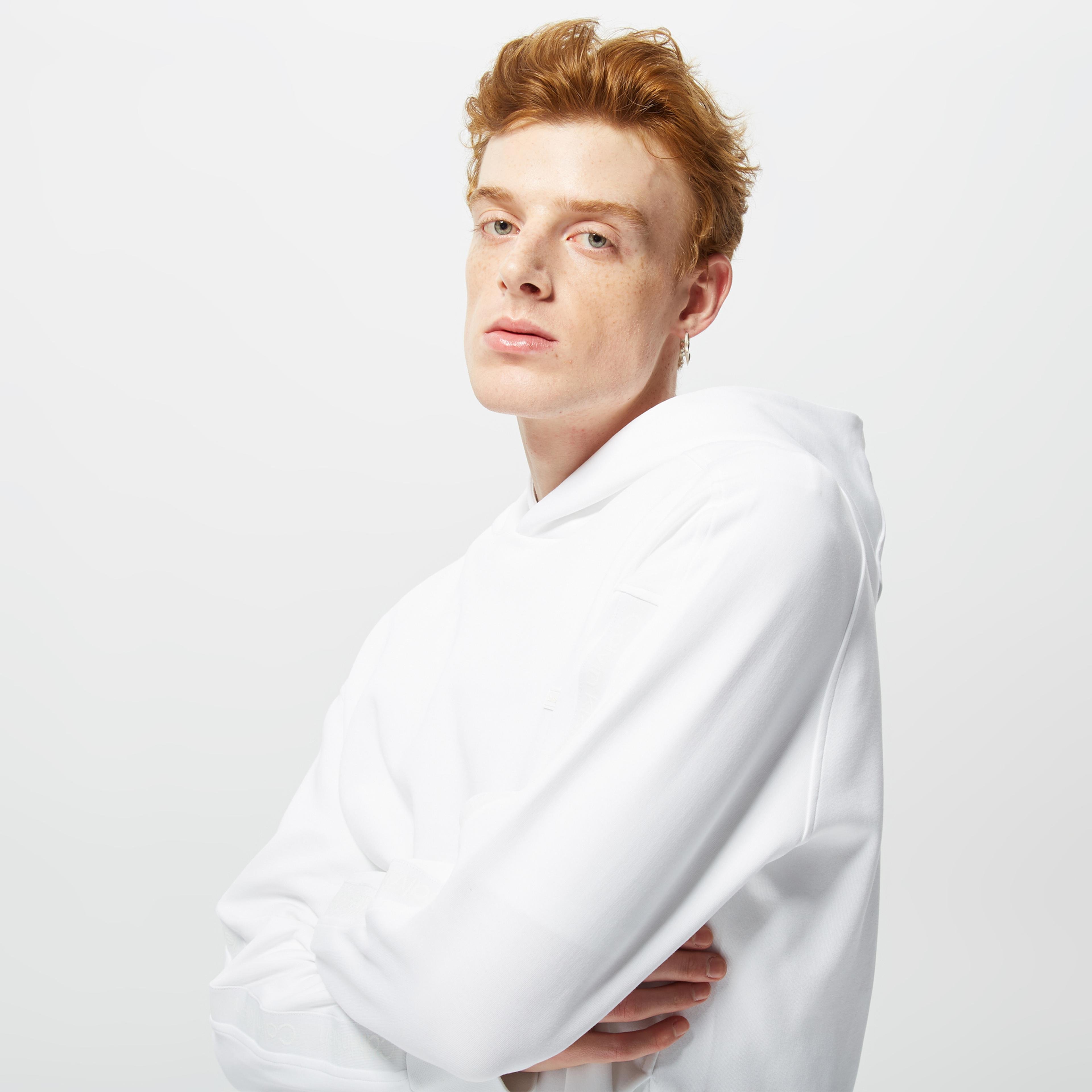 Calvin Klein Logo Tape Comfort Hoodie Erkek Beyaz Sweatshirt