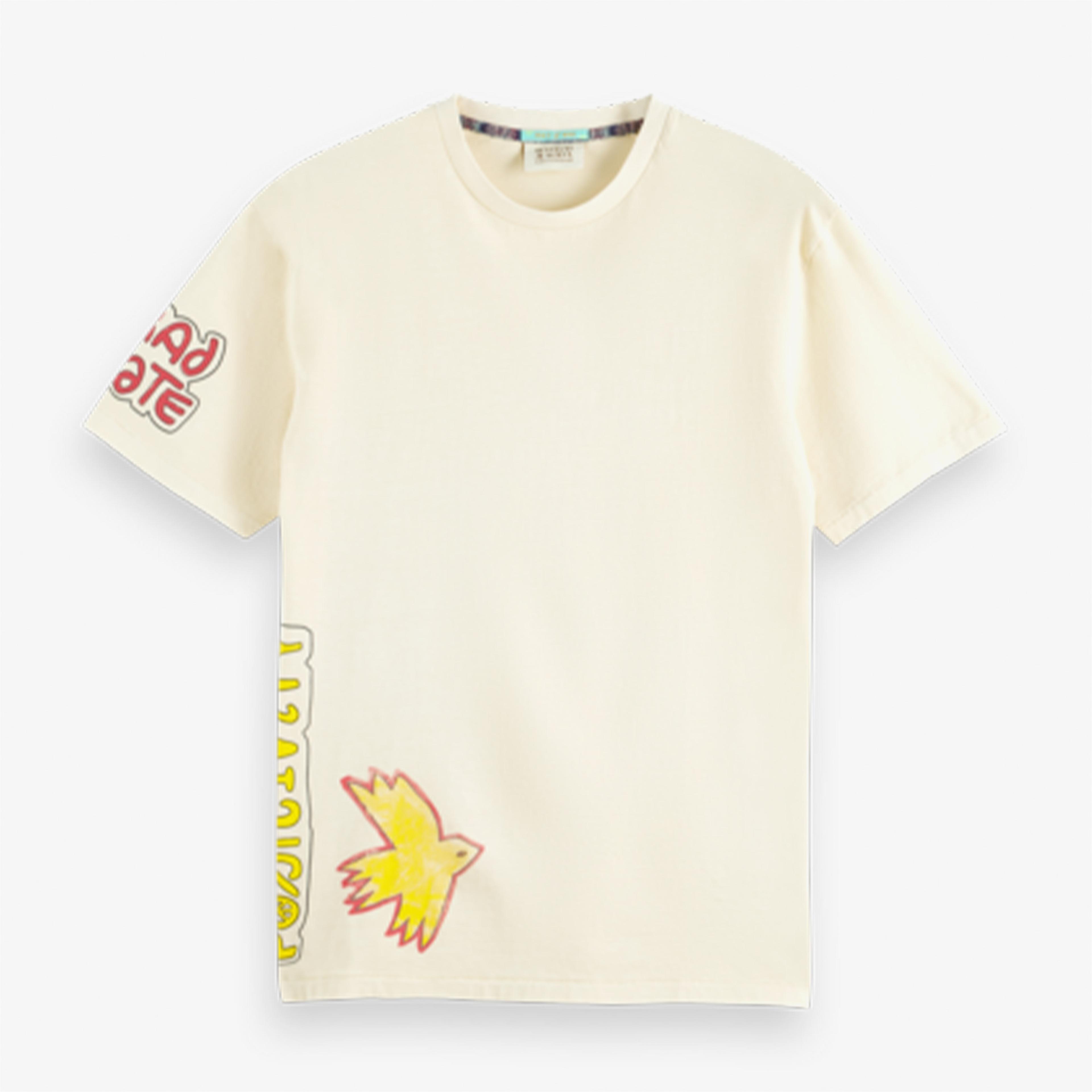 Scotch & Soda Washed Artwork Erkek Krem Rengi T-Shirt
