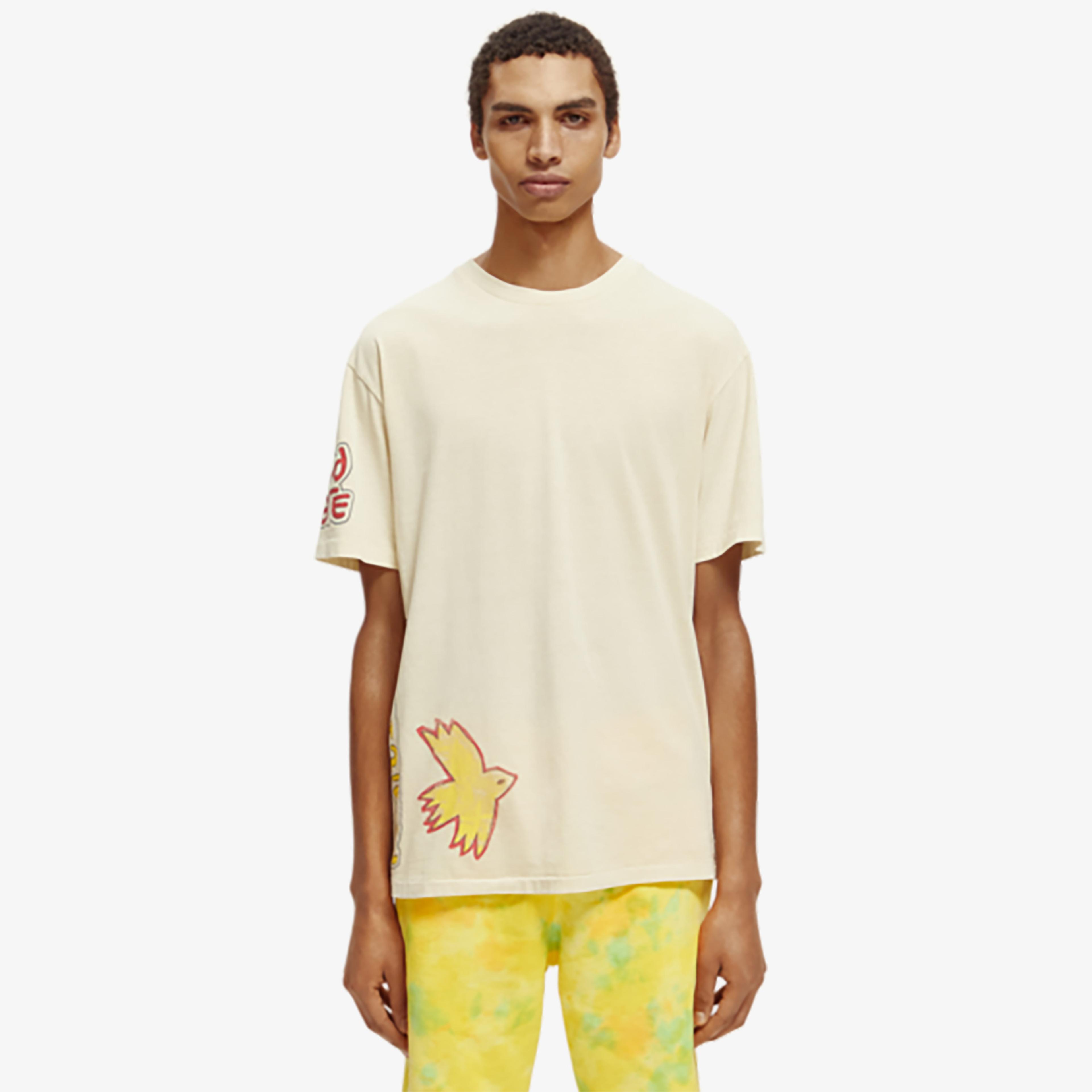 Scotch & Soda Washed Artwork Erkek Krem Rengi T-Shirt