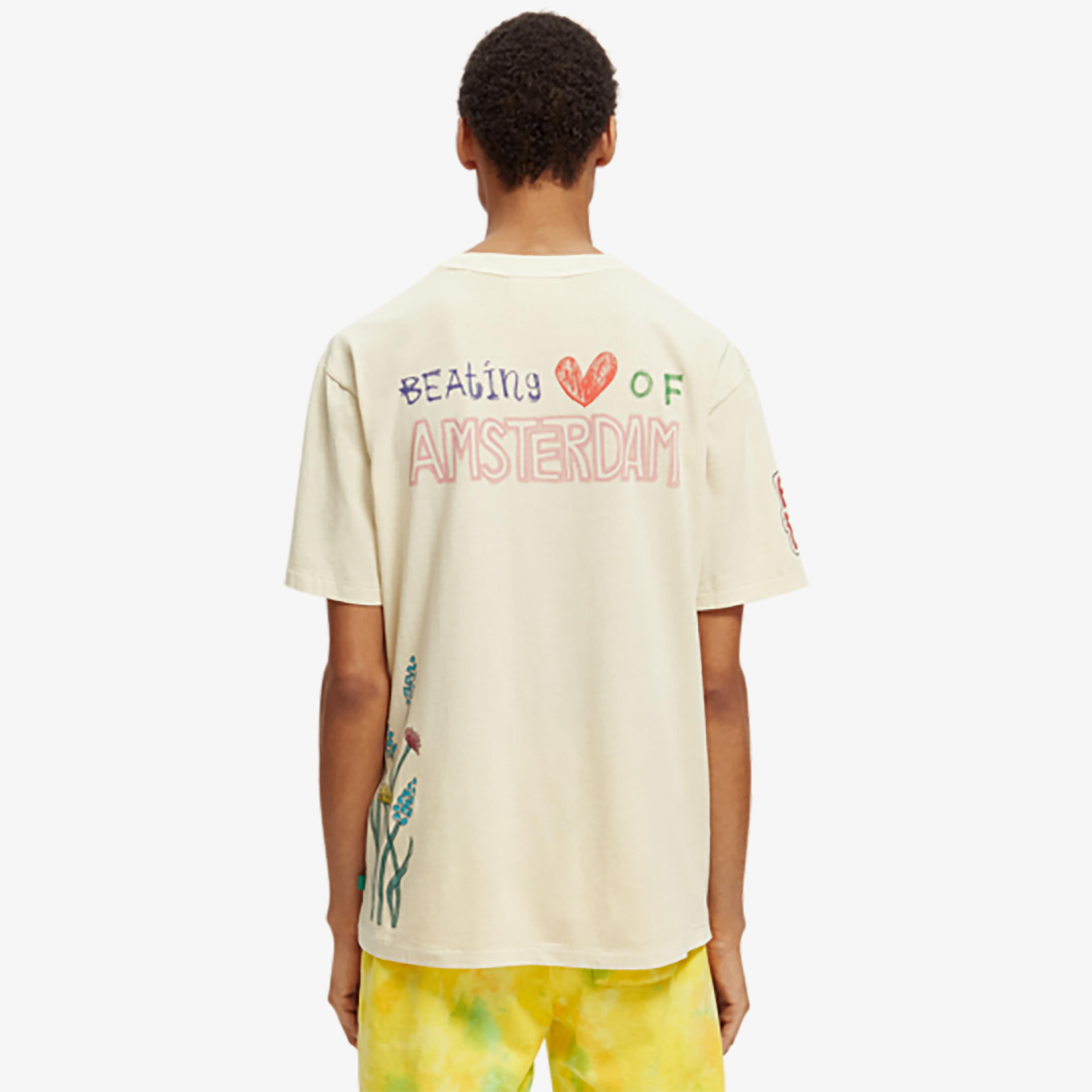 Scotch & Soda Washed Artwork Erkek Krem Rengi T-Shirt