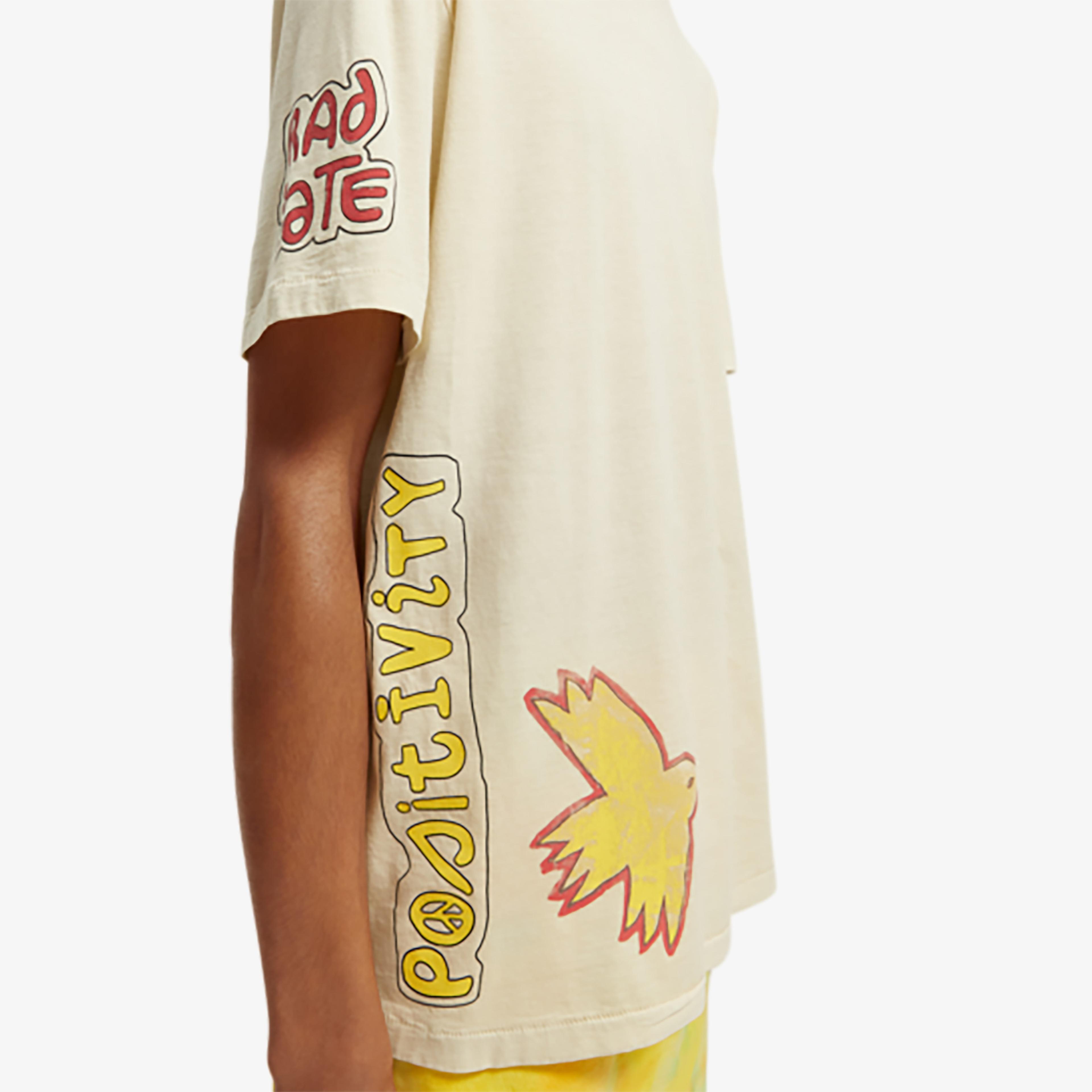 Scotch & Soda Washed Artwork Erkek Krem Rengi T-Shirt