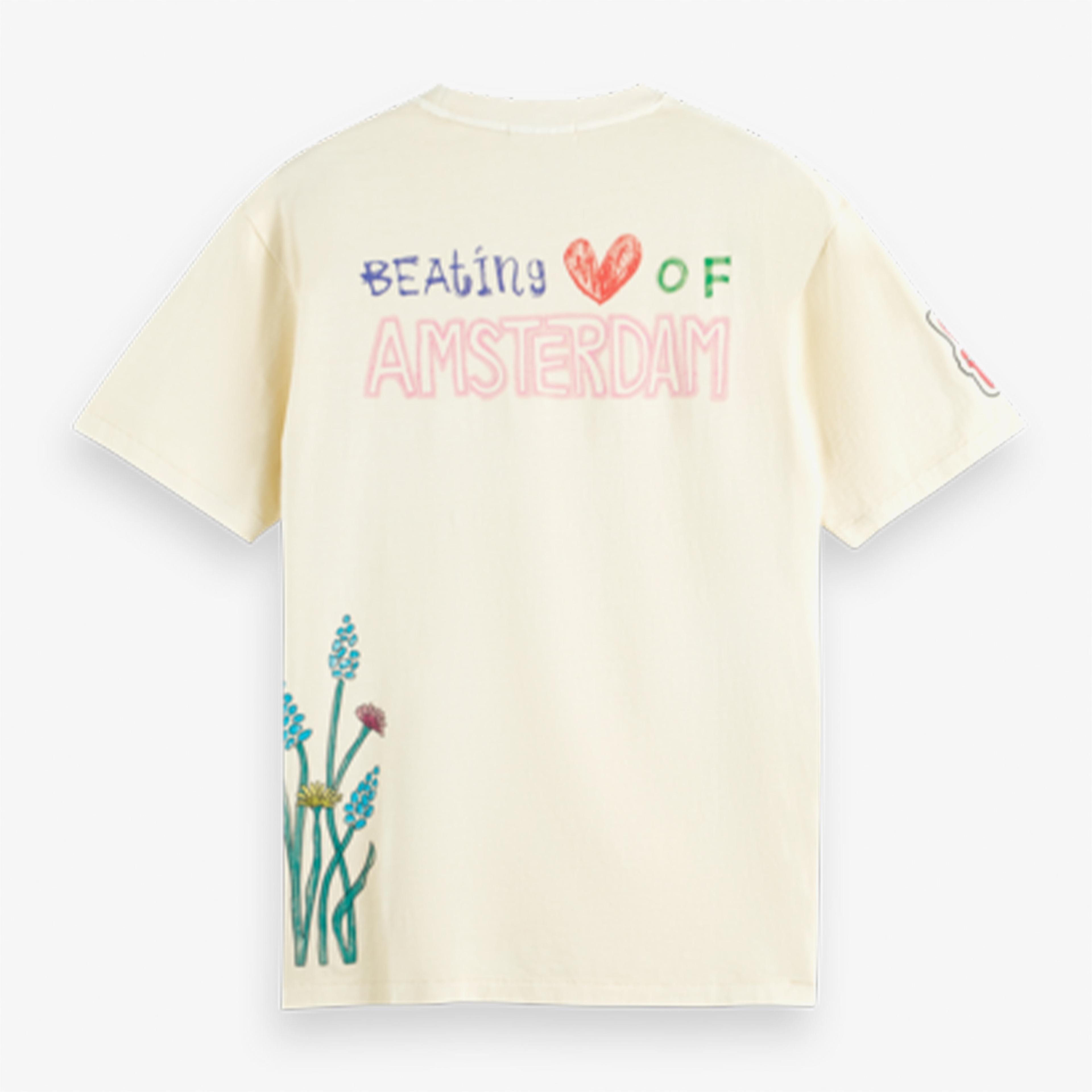 Scotch & Soda Washed Artwork Erkek Krem Rengi T-Shirt