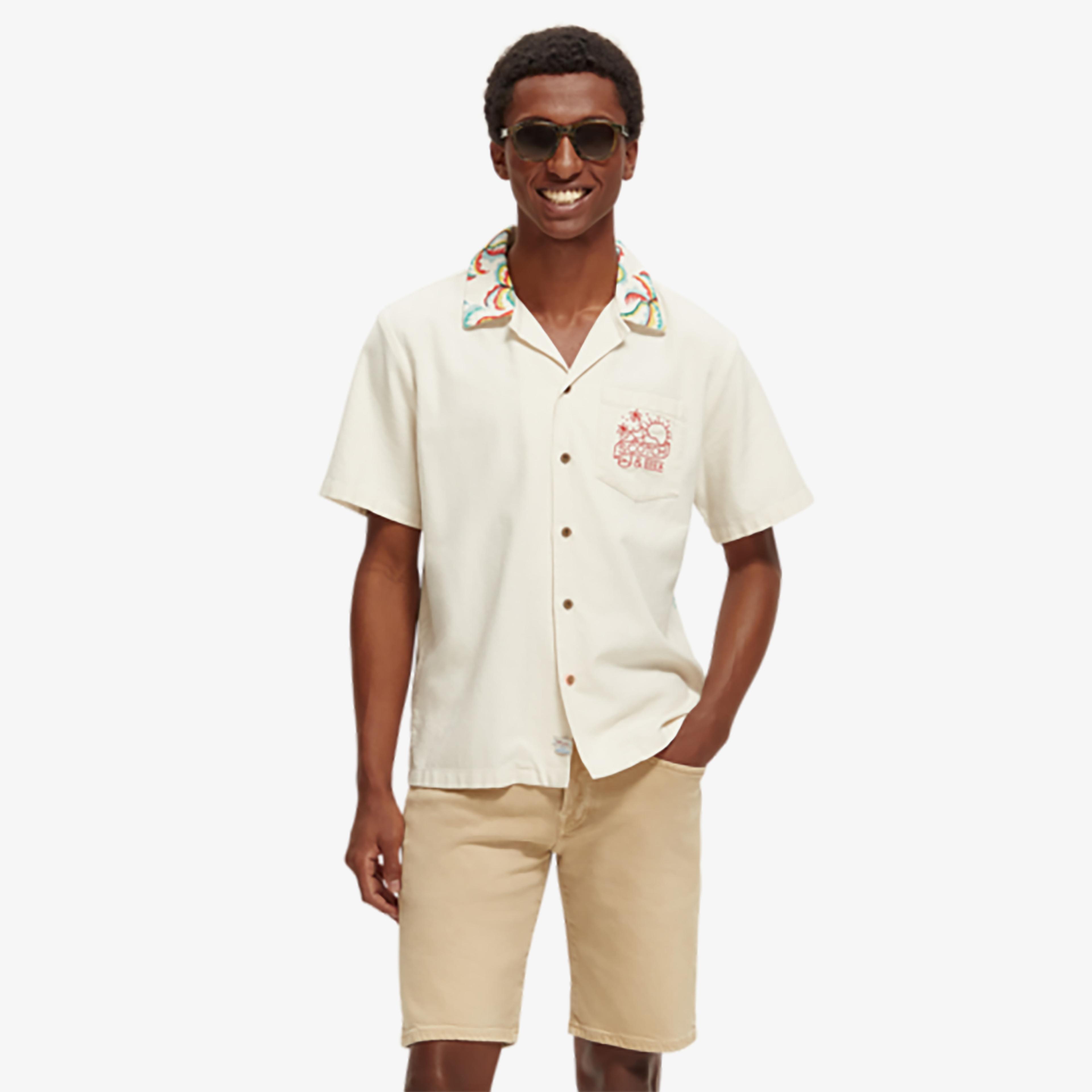 Scotch & Soda Relaxed fit Embroidered Camp Erkek Krem Rengi Gömlek