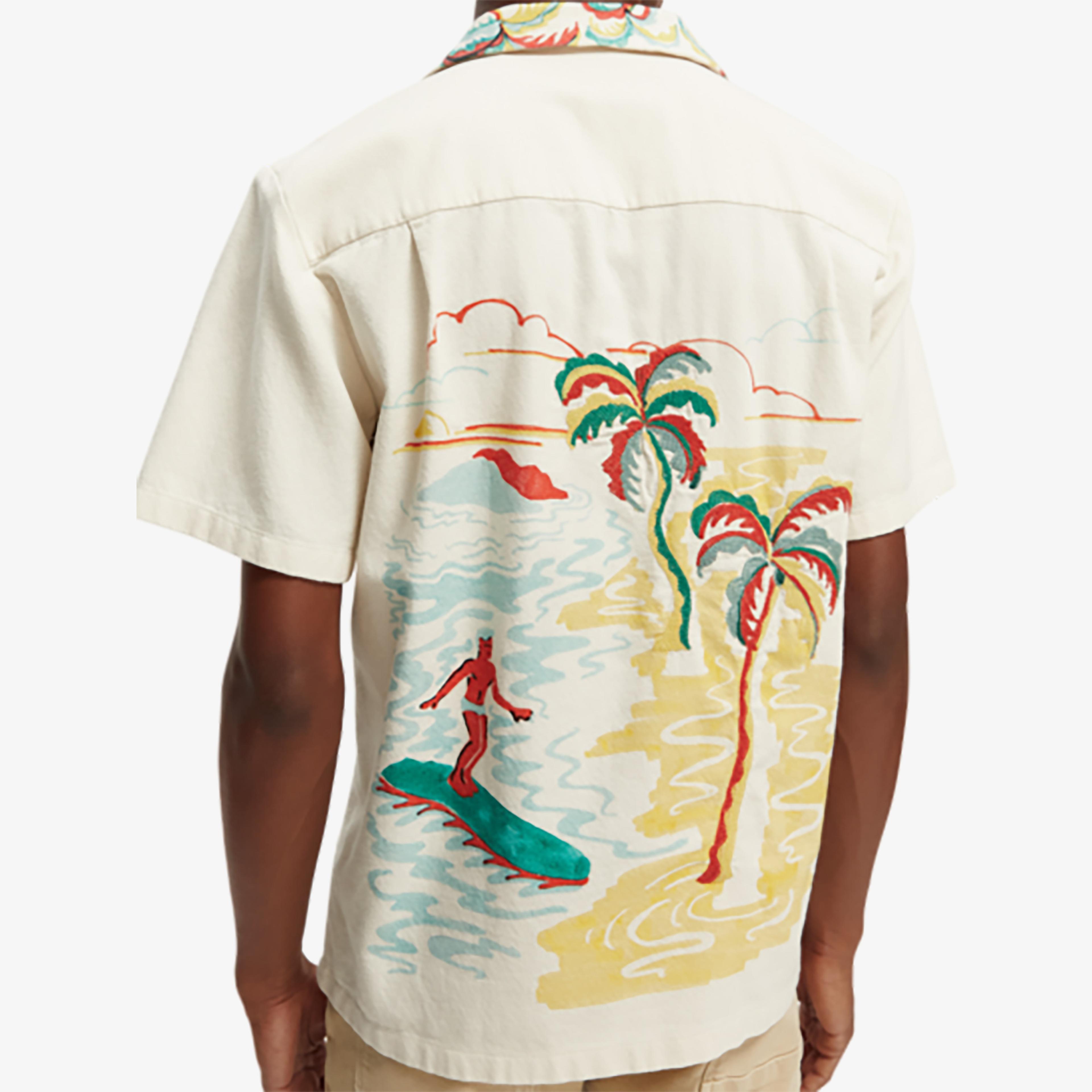 Scotch & Soda Relaxed fit Embroidered Camp Erkek Krem Rengi Gömlek
