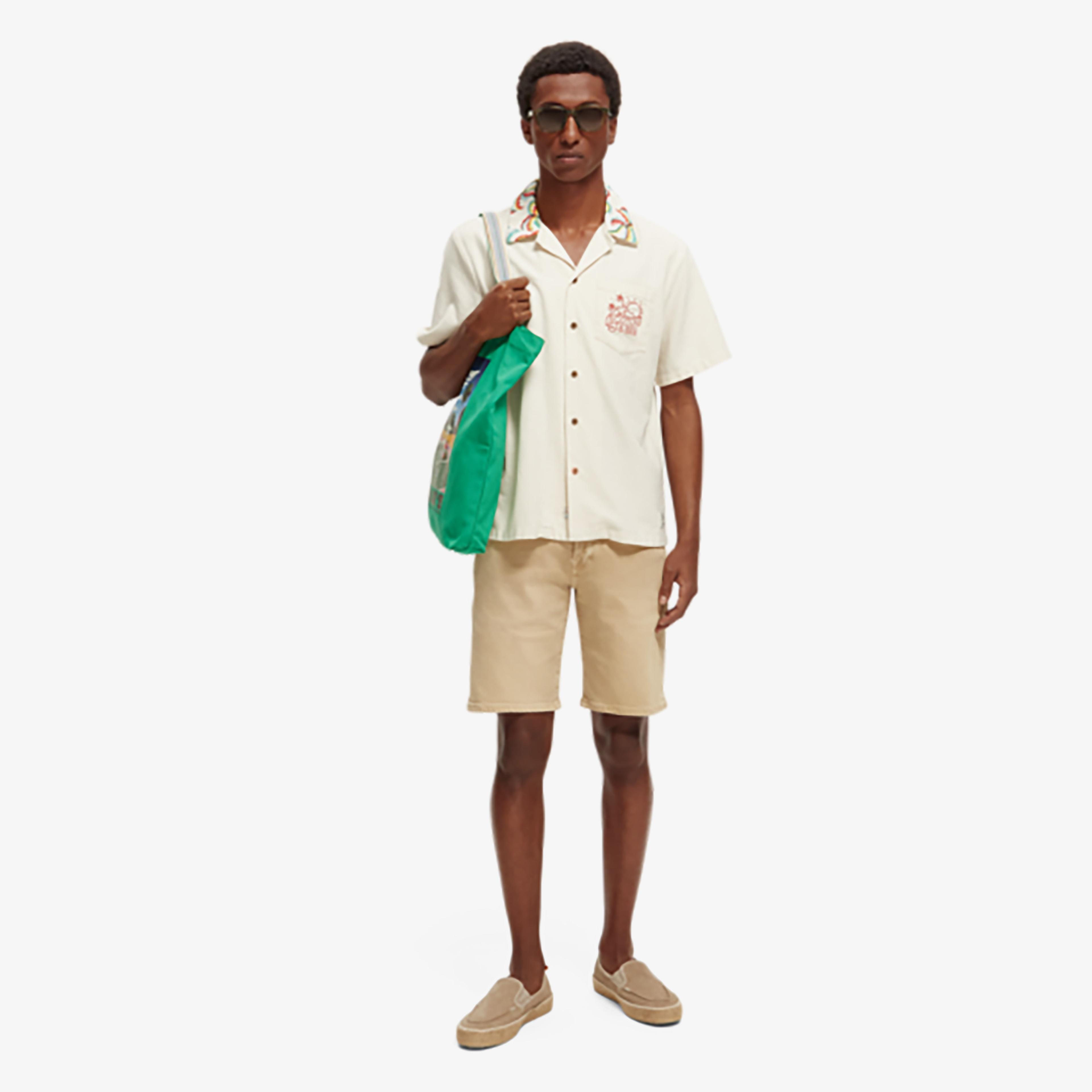 Scotch & Soda Relaxed fit Embroidered Camp Erkek Krem Rengi Gömlek
