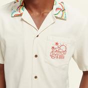 Scotch & Soda Relaxed fit Embroidered Camp Erkek Krem Rengi Gömlek