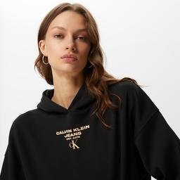 Calvin Klein Gathered Hem Cropped Siyah Kadın Sweatshirt