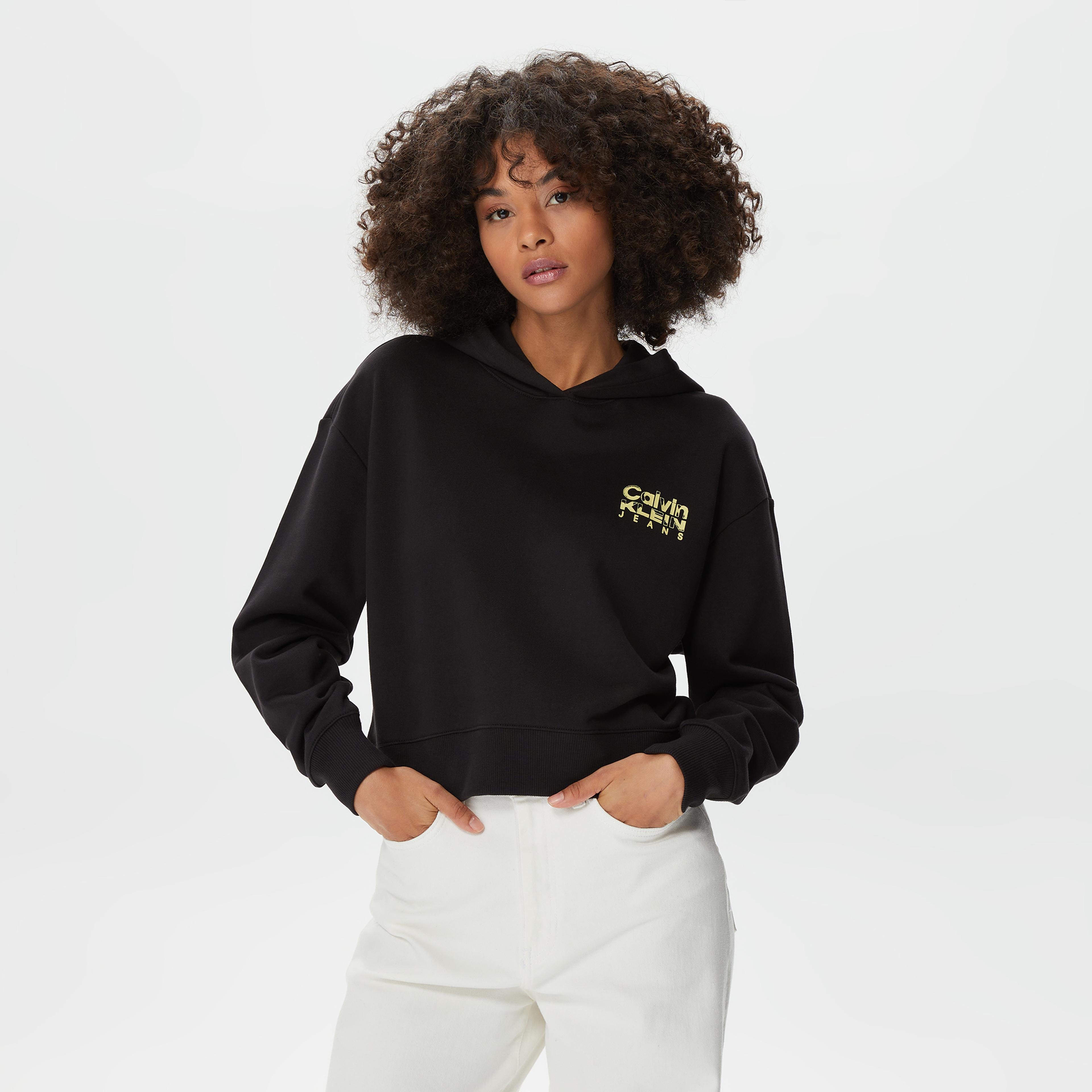 Calvin Klein Colorful Artwork Cropped Siyah Kadın Sweatshirt