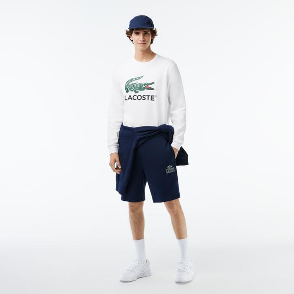 Lacoste Classic Erkek Classic Fit Bisiklet Yaka Baskılı Beyaz Sweatshirt_4