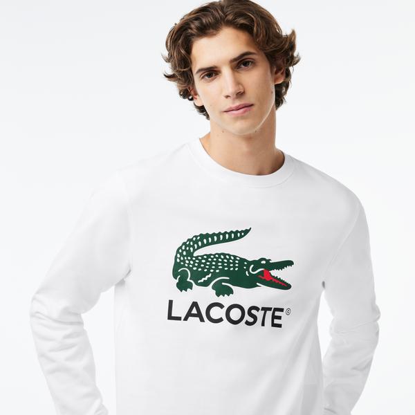 Lacoste Classic Erkek Classic Fit Bisiklet Yaka Baskılı Beyaz Sweatshirt_1