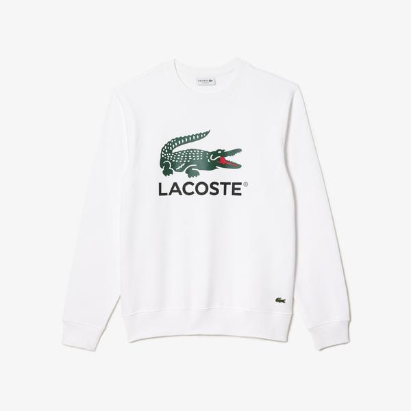 Lacoste Classic Erkek Classic Fit Bisiklet Yaka Baskılı Beyaz Sweatshirt_3