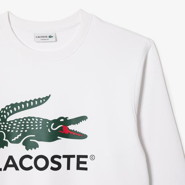 Lacoste Classic Erkek Classic Fit Bisiklet Yaka Baskılı Beyaz Sweatshirt_5