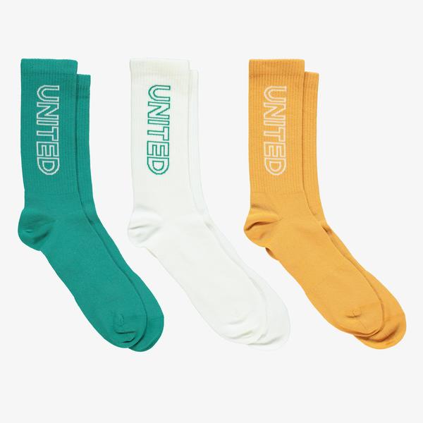United4 Street  Unisex Yeşil/Beyaz/Turuncu 3'lü Çorap