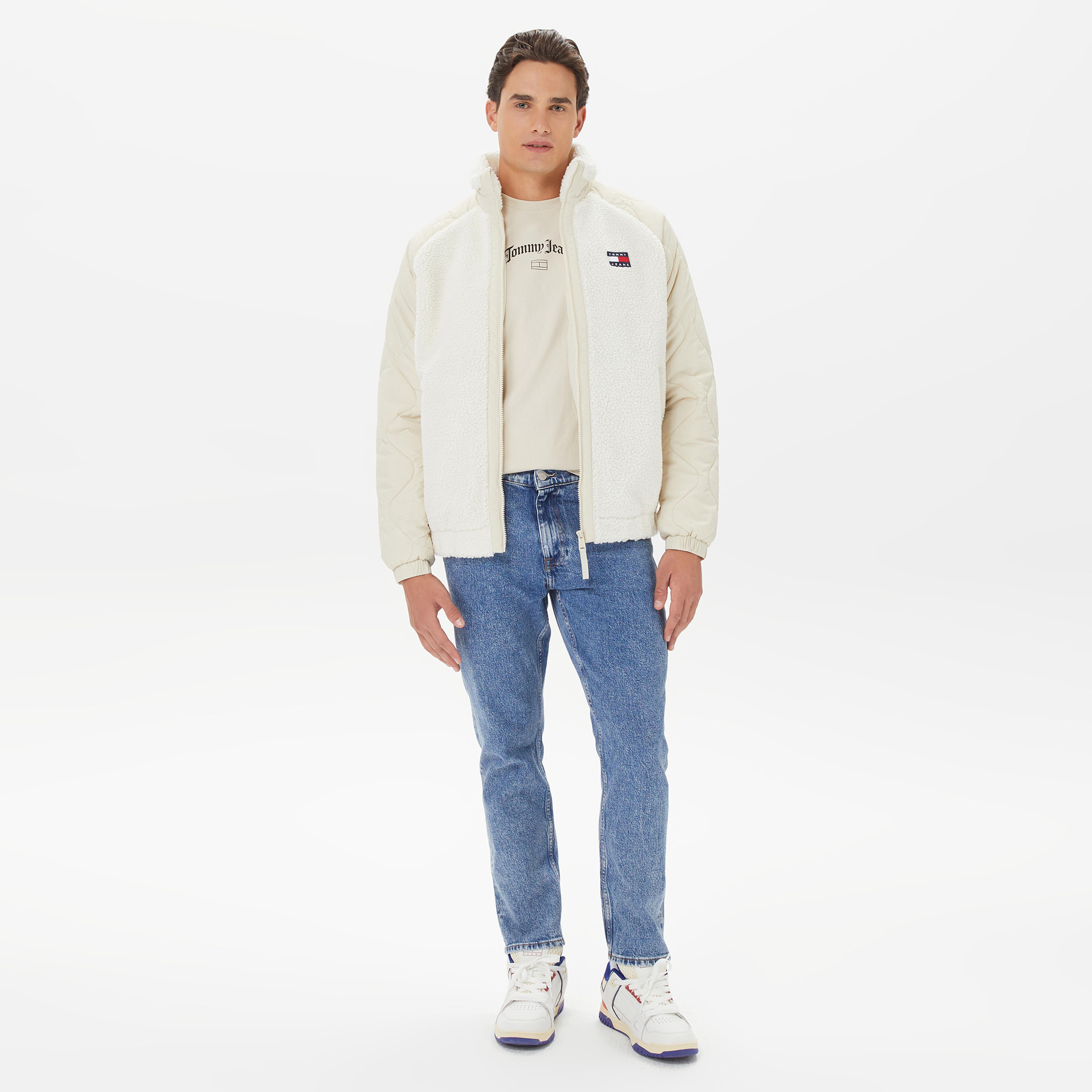 Tommy Hilfiger Mix Media Sherpa Erkek Beyaz Ceket