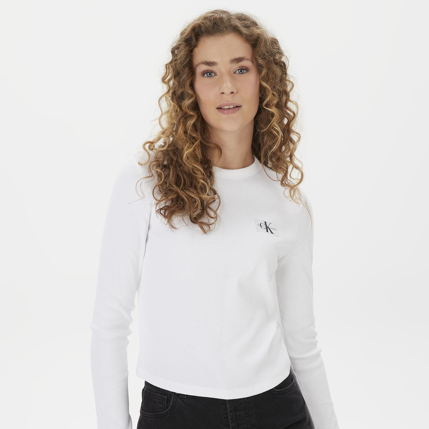 Calvin Klein Polo Rib T-Shirt Shirt T- Uzun 34-5391915 Kollu Kadın Kadin SuperStep Label Jeans Woven & | Beyaz