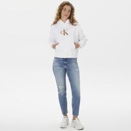Calvin Klein Jeans Premium Monologo Kadın Beyaz Sweatshirt