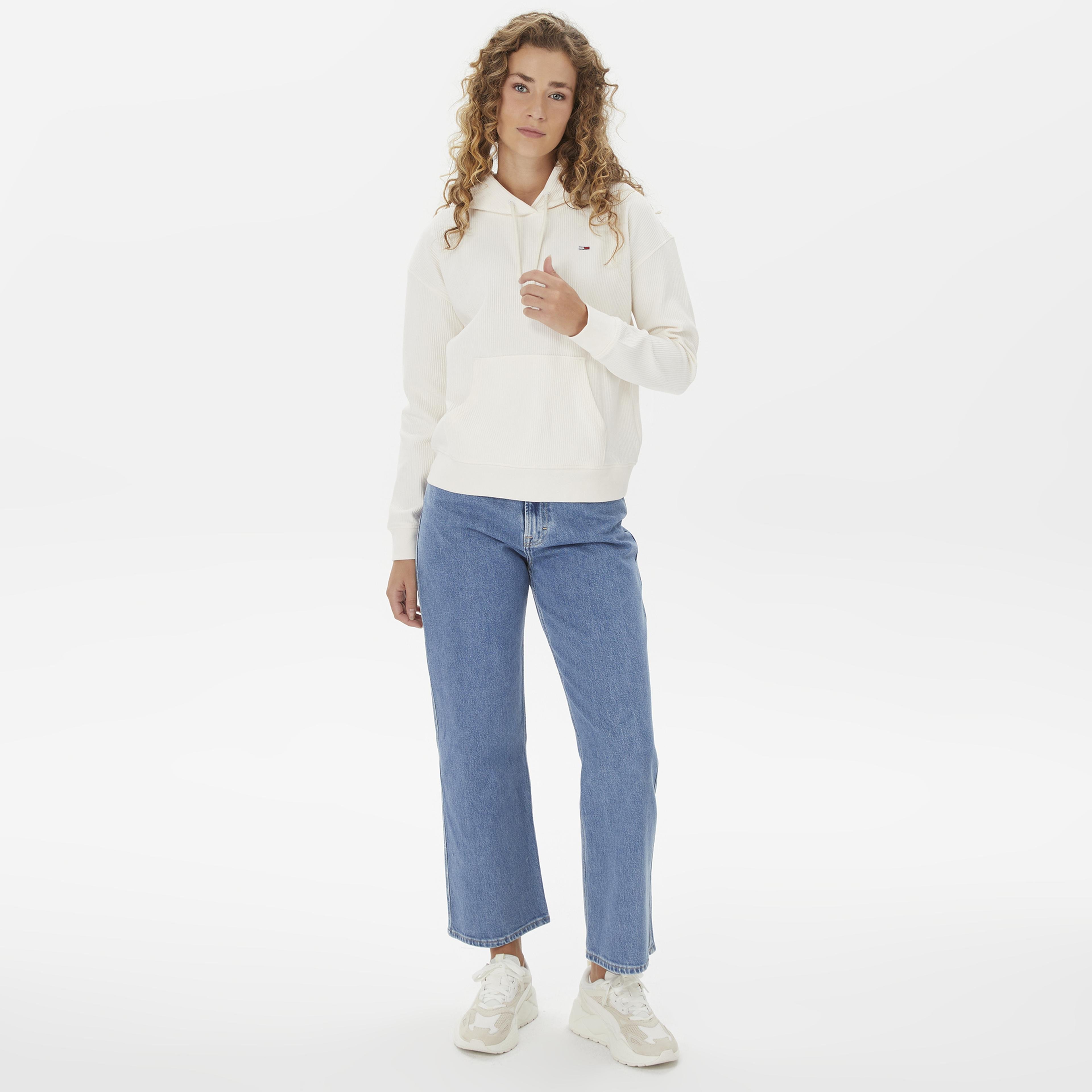 Tommy Jeans Bxy Ottoman Hoodie Kadın Beyaz Sweatshirt