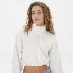 Calvin Klein HybridSherpa Pullover Kadın Beyaz Sweatshirt