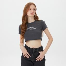 Tommy Hilfiger Ultra Crop Grunge Kadın Siyah T-Shirt