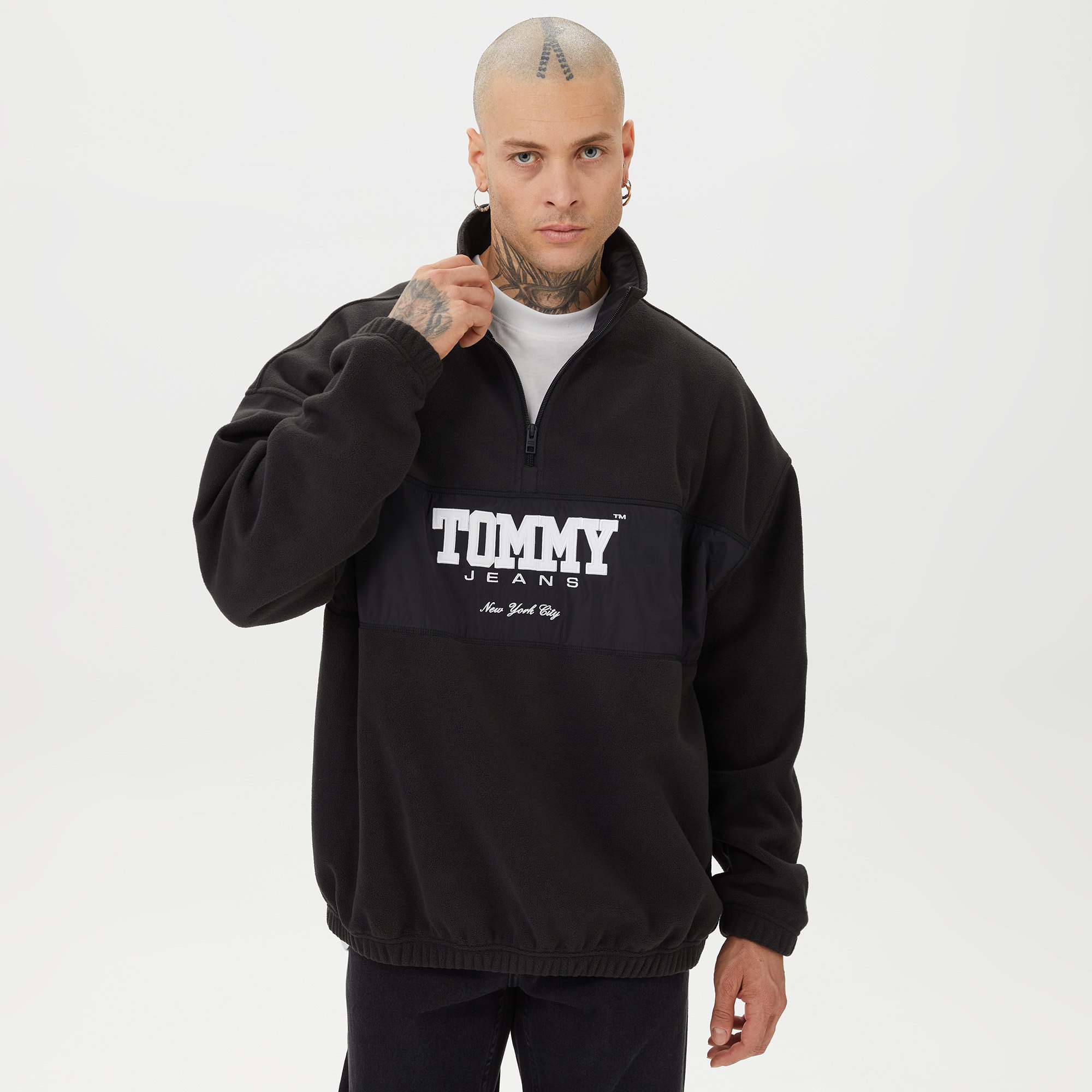 Tommy Hilfiger Oversize Fabric Mix /2 Zip Polar Erkek Siyah Sweatshirt ...