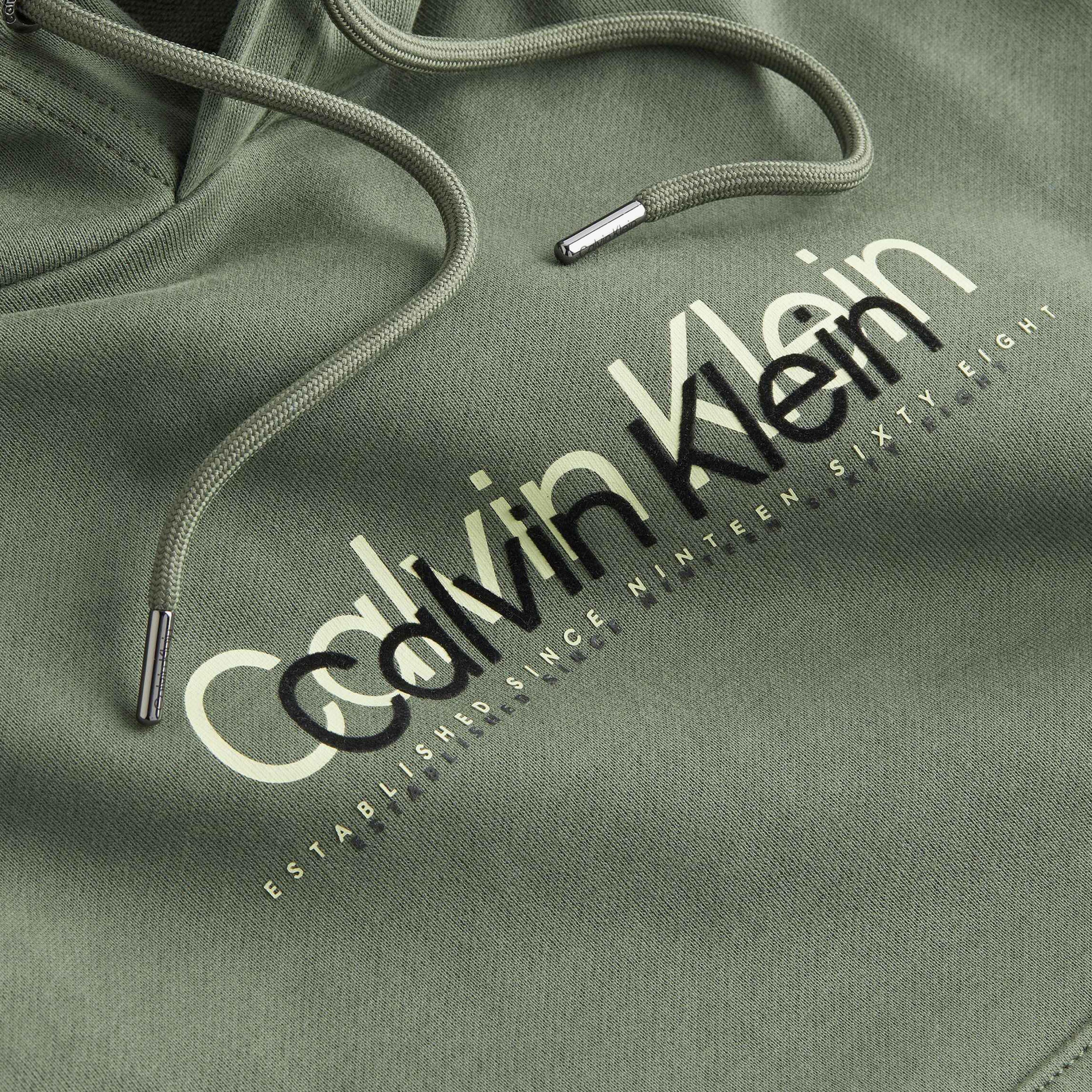 Calvin Klein Double Flock Logo Erkek Yeşil Sweatshirt