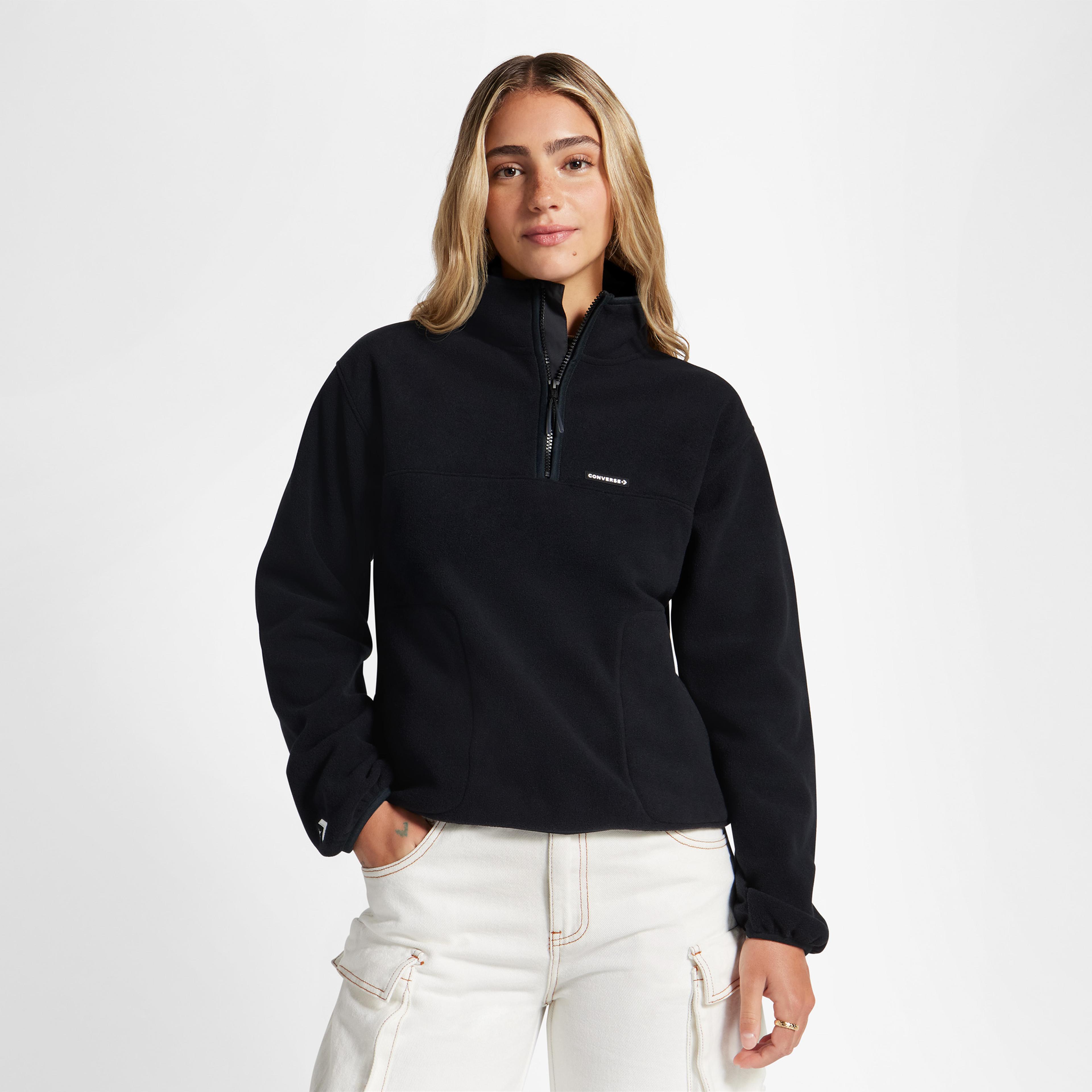 Converse Polar Fleece Popover Kadın Siyah Sweatshirt