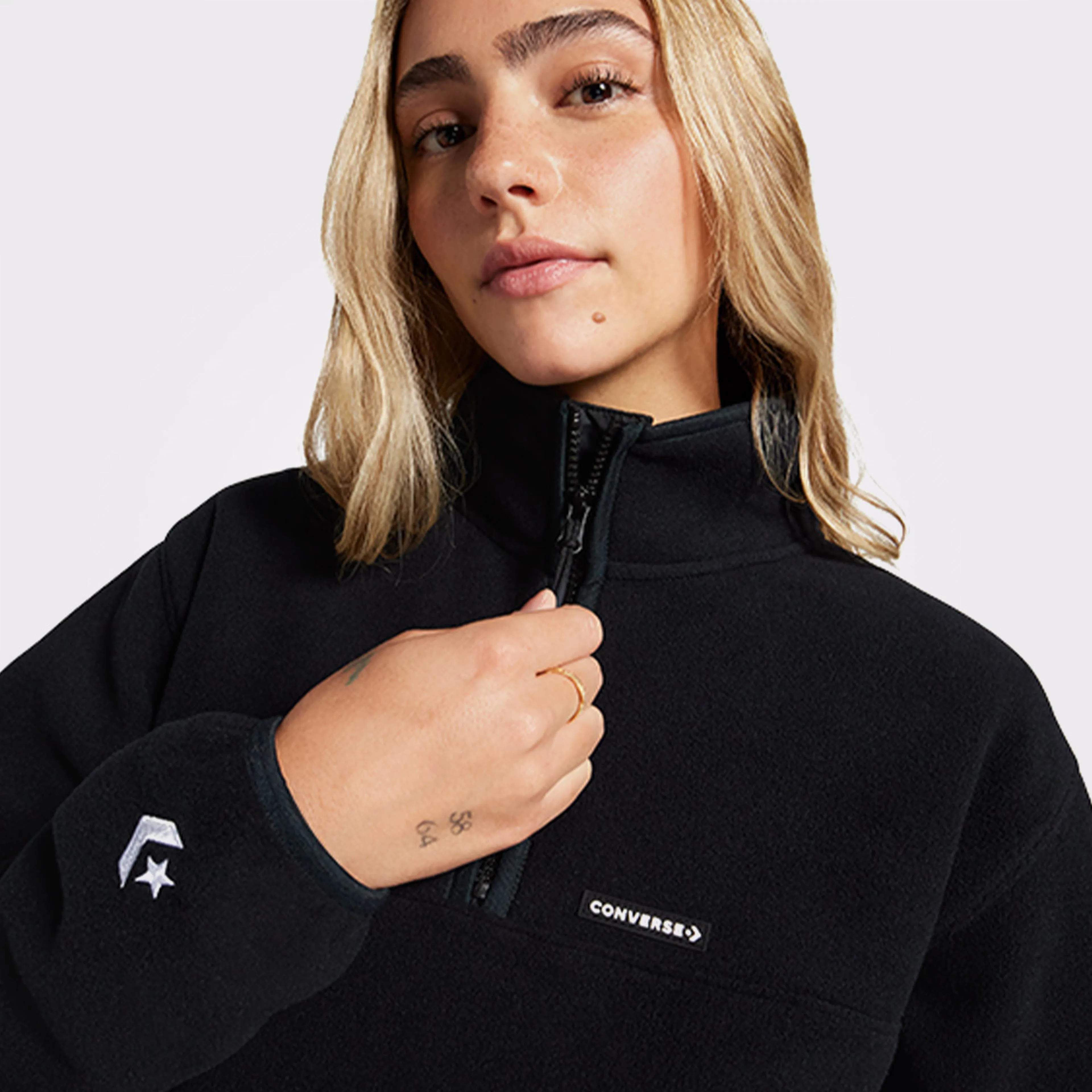 Converse Polar Fleece Popover Kadın Siyah Sweatshirt