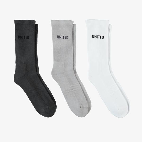 United4 Crew Mini Logo Unisex Beyaz/Siyah/Gri 3'lü Çorap