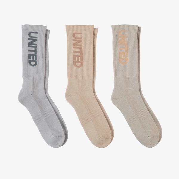 United4 Crew Büyük Logo Erkek Gri/Krem 3'lü Çorap