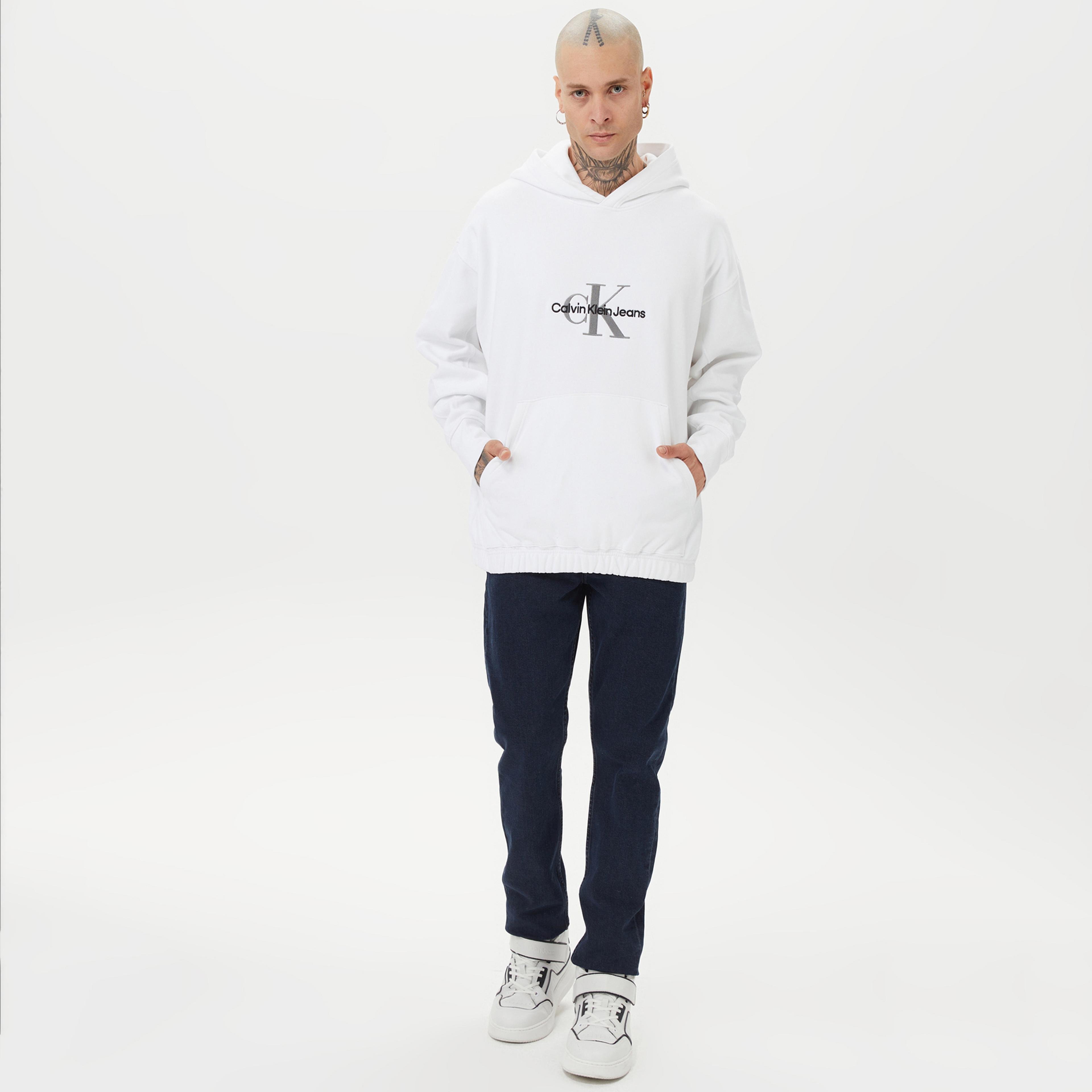 Calvin Klein Jeans Archival Monologo Erkek Beyaz Sweatshirt