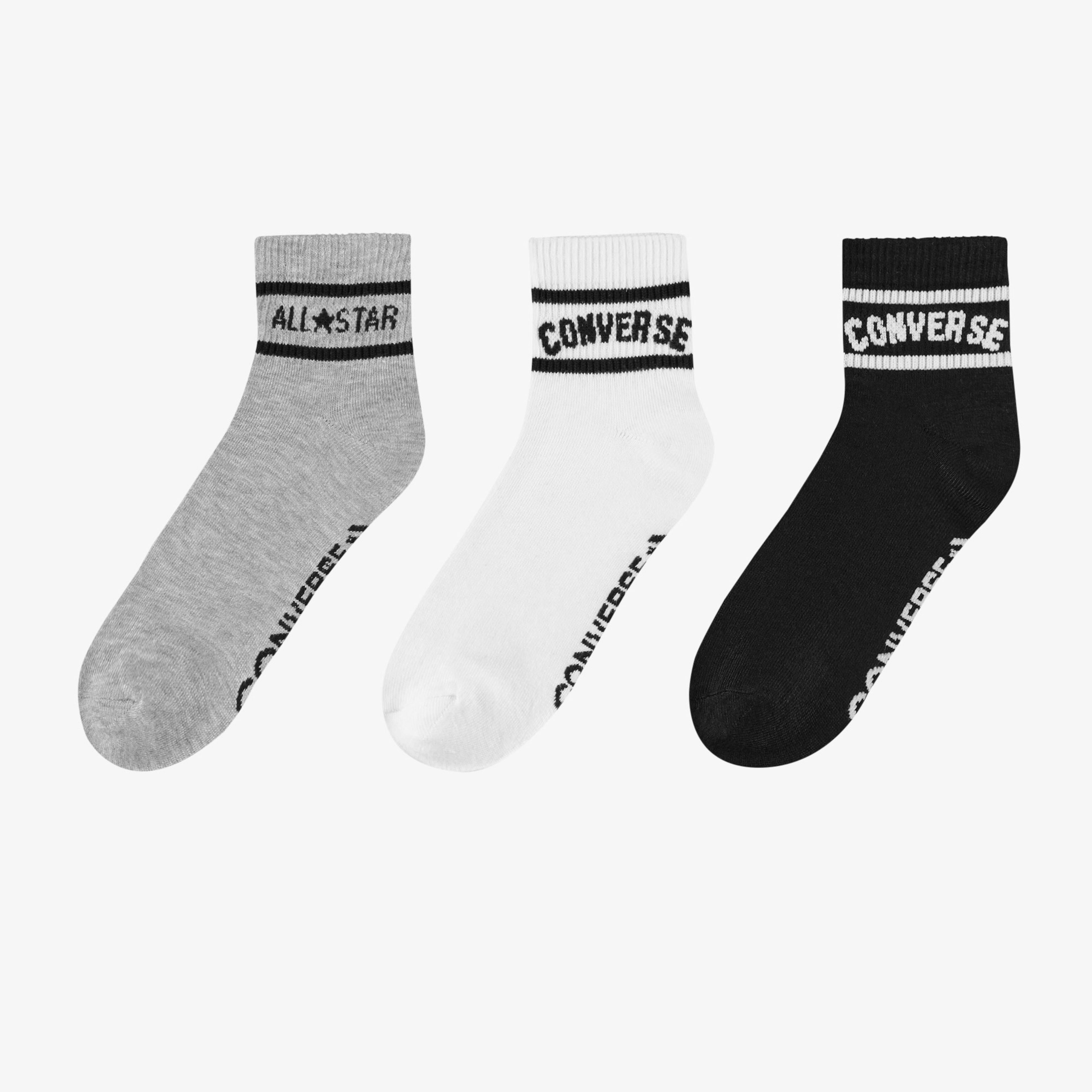 Converse Chuck Taylor Crew 3'lü Kadın Gri/Siyah/Beyaz Çorap