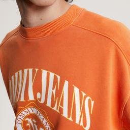 Tommy Jeans Boxy Luxe Varsity Crew Erkek Turuncu Sweatshirt
