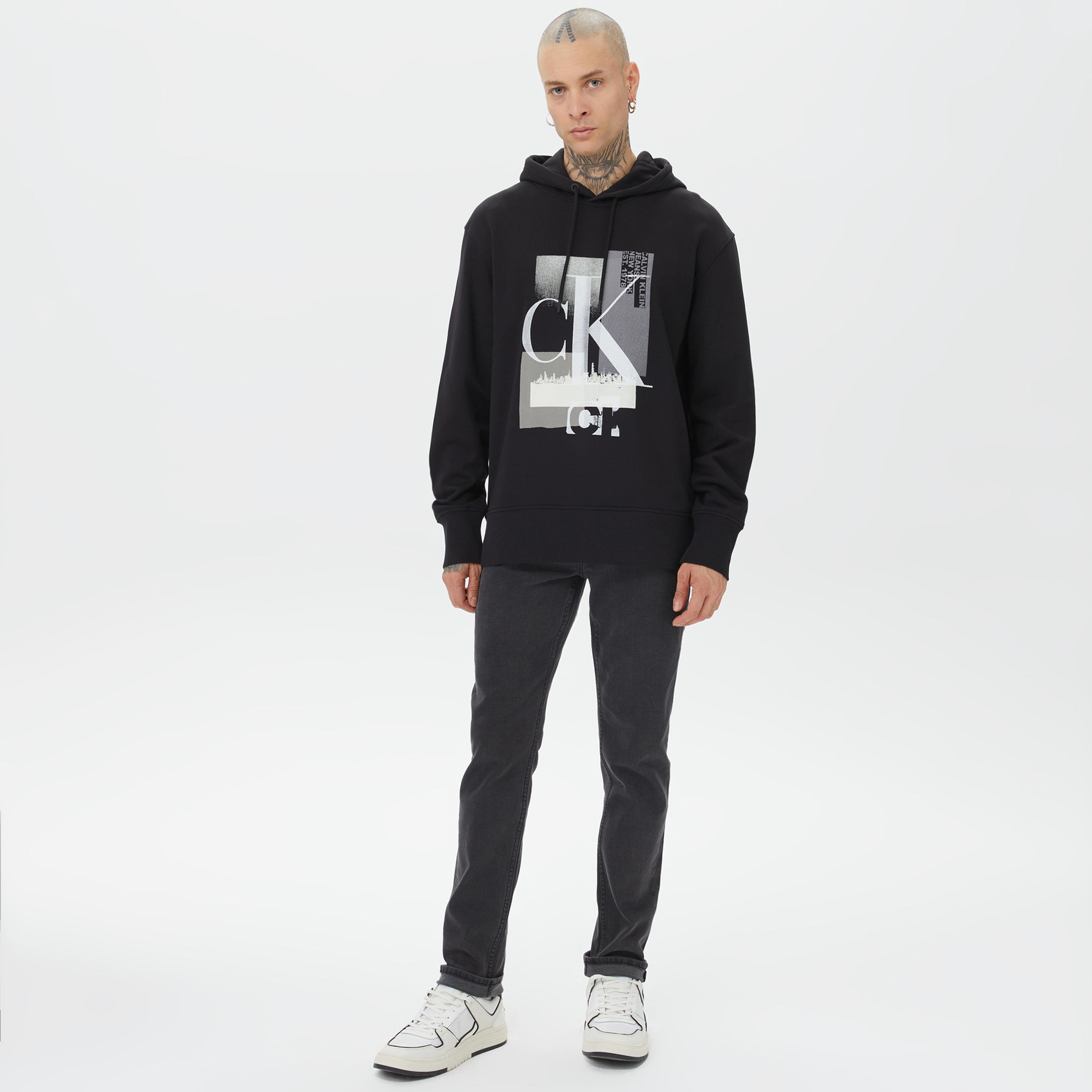 Calvin Klein Jeans Connected Layer Landscape Erkek Siyah Sweatshirt