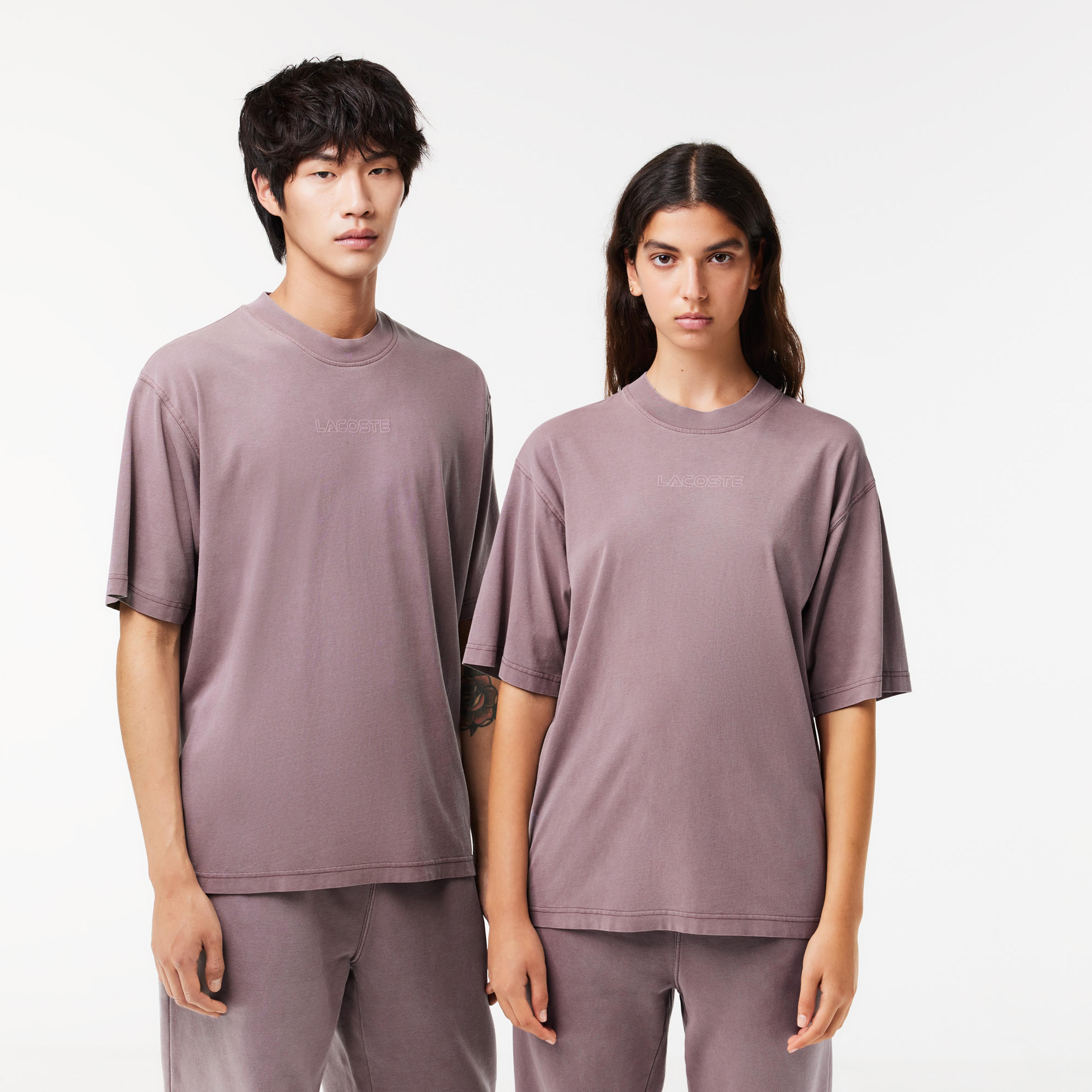 Lacoste Neo Heritage Unisex Loose Fit Bisiklet Yaka Baskılı Mor T-Shirt