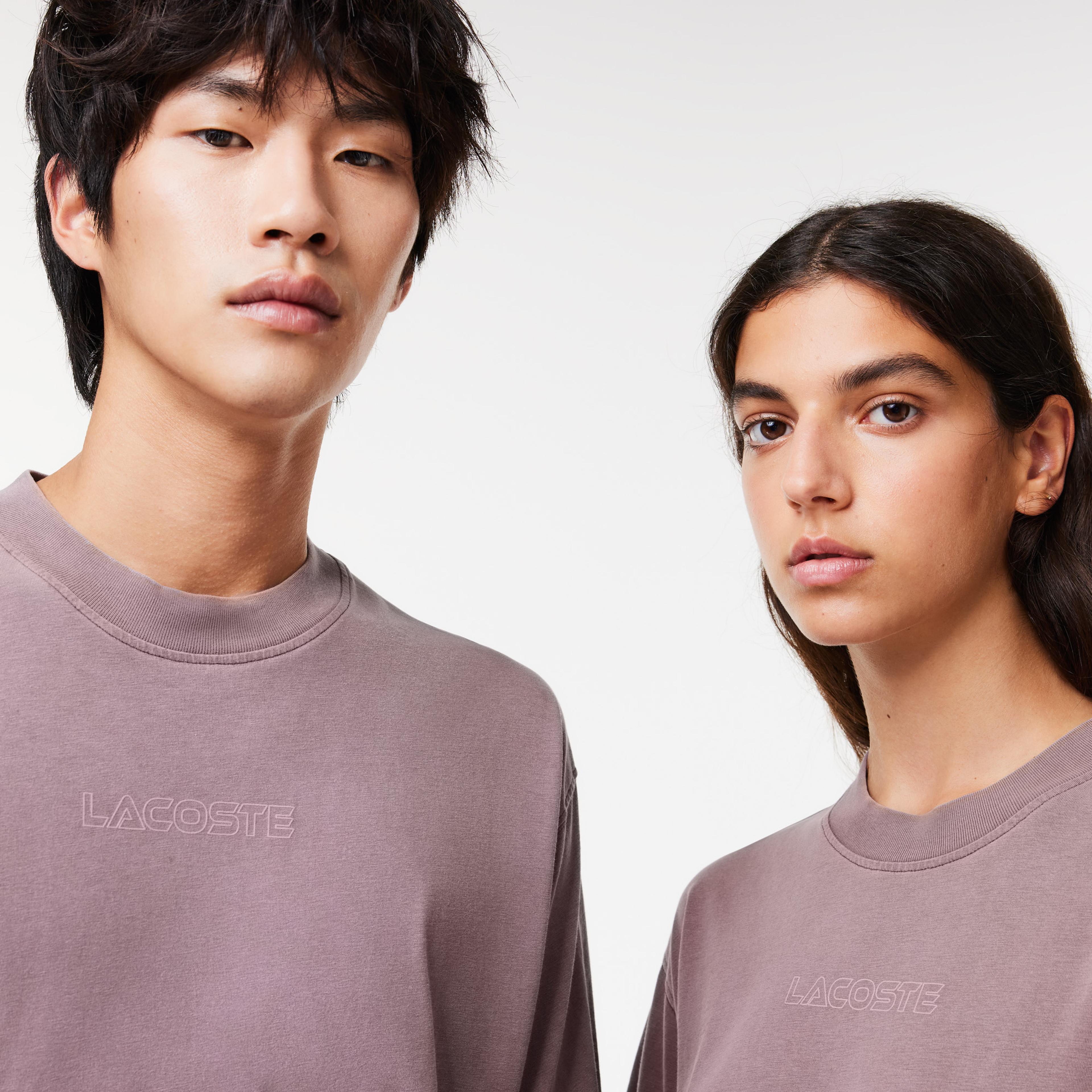 Lacoste Neo Heritage Unisex Loose Fit Bisiklet Yaka Baskılı Mor T-Shirt