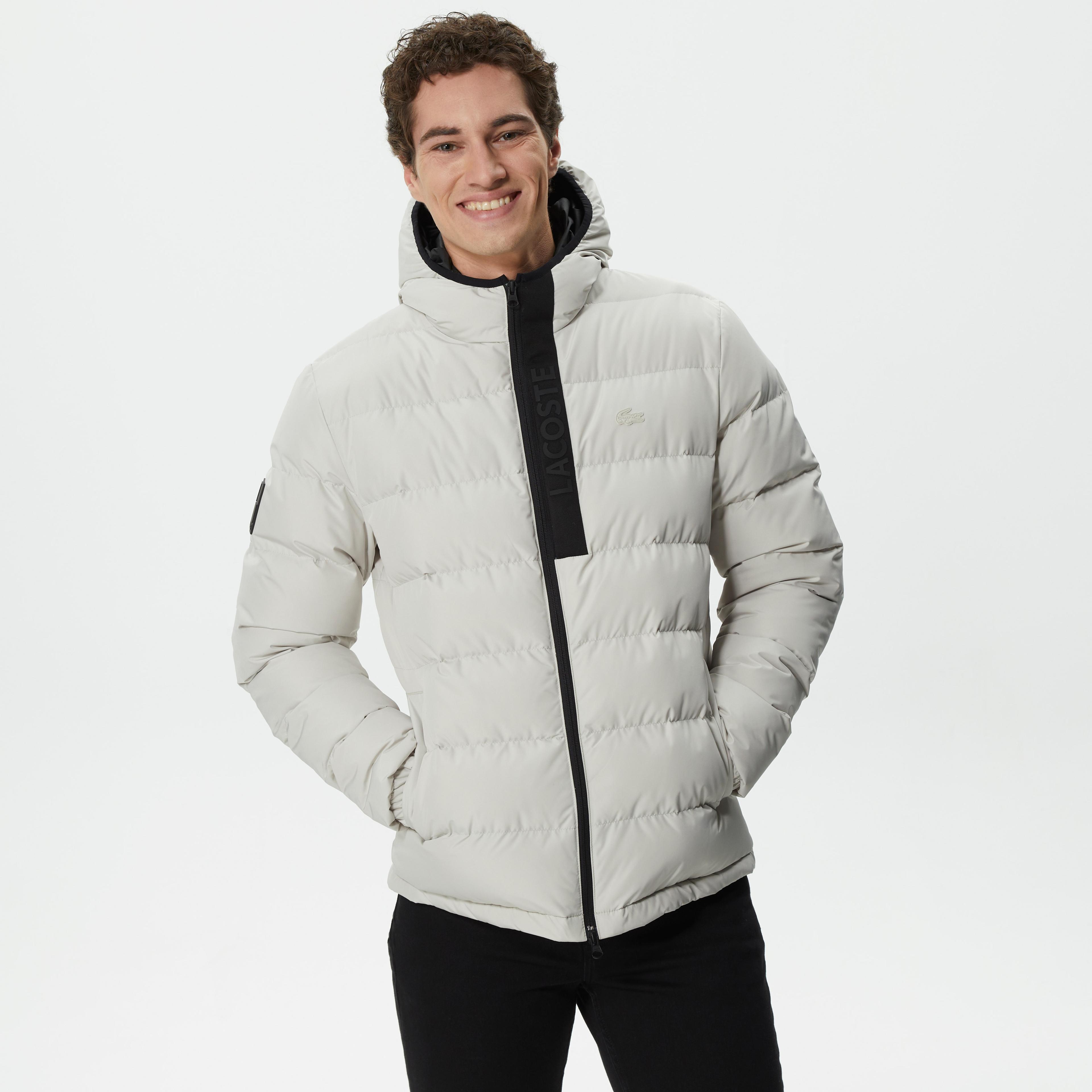 Lacoste Erkek Kapüşonlu Kapitone Açık Gri Mont