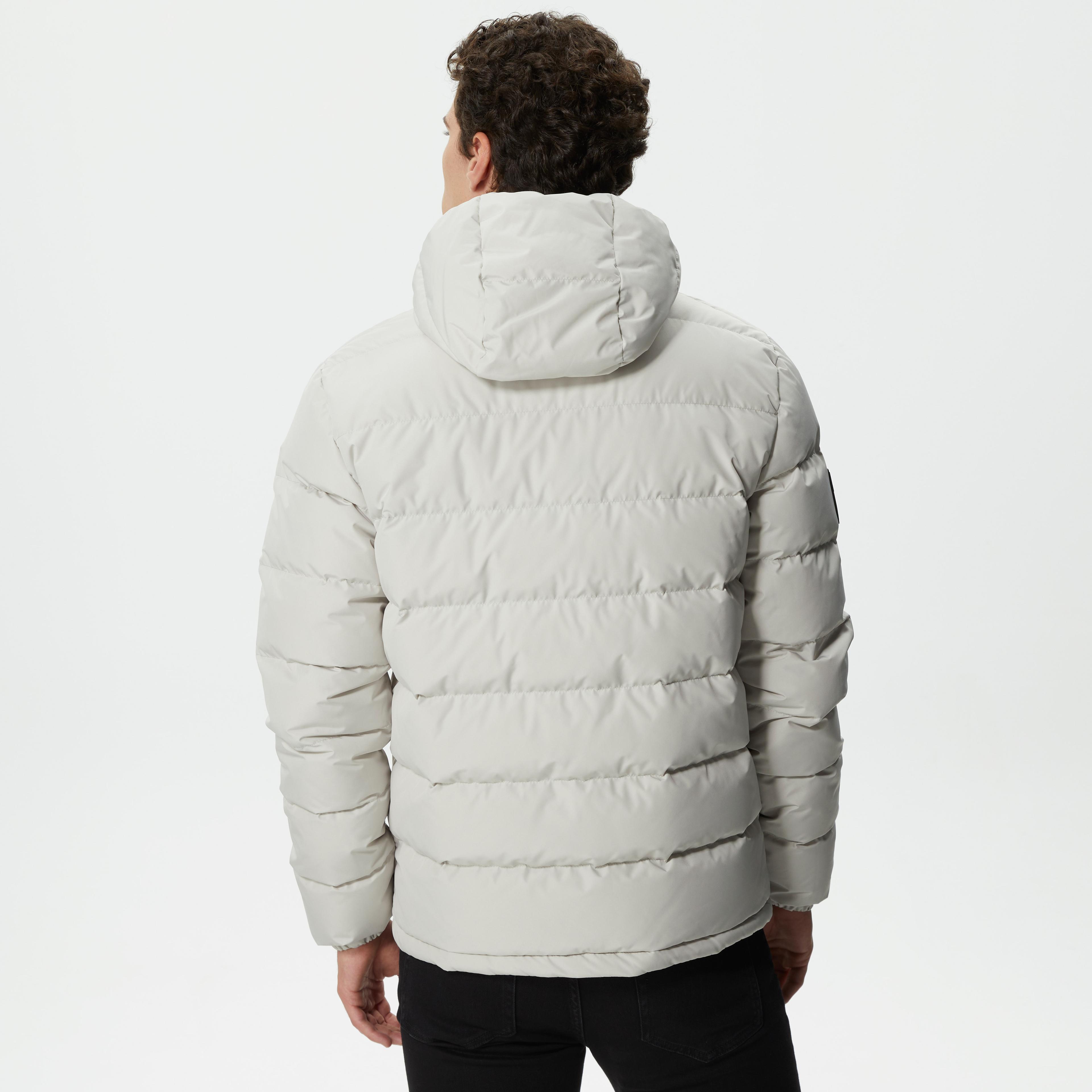 Lacoste Erkek Kapüşonlu Kapitone Açık Gri Mont