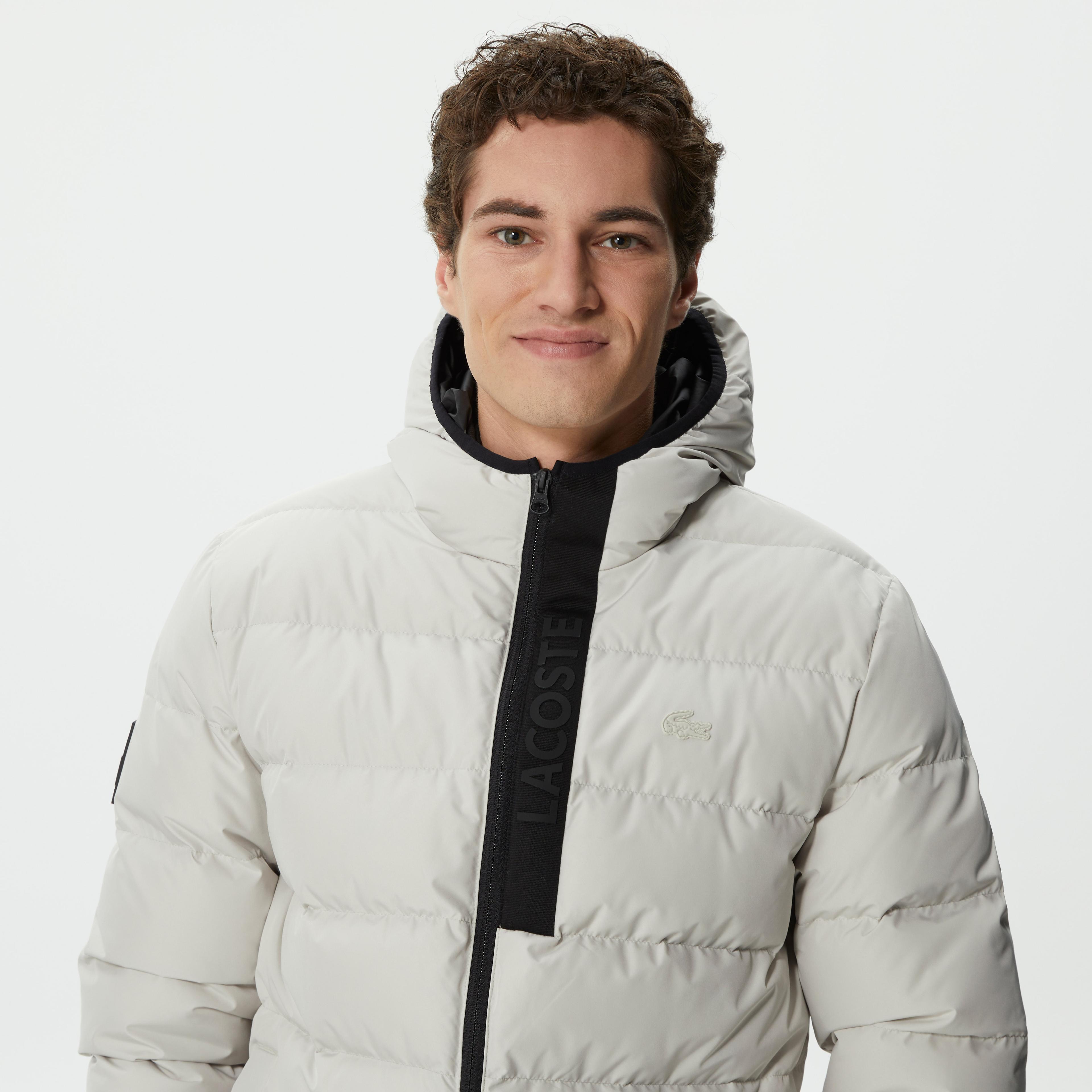 Lacoste Erkek Kapüşonlu Kapitone Açık Gri Mont