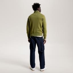 Tommy Hilfiger Mix Media Zip ru Stand Collar Erkek Yeşil Sweatshirt