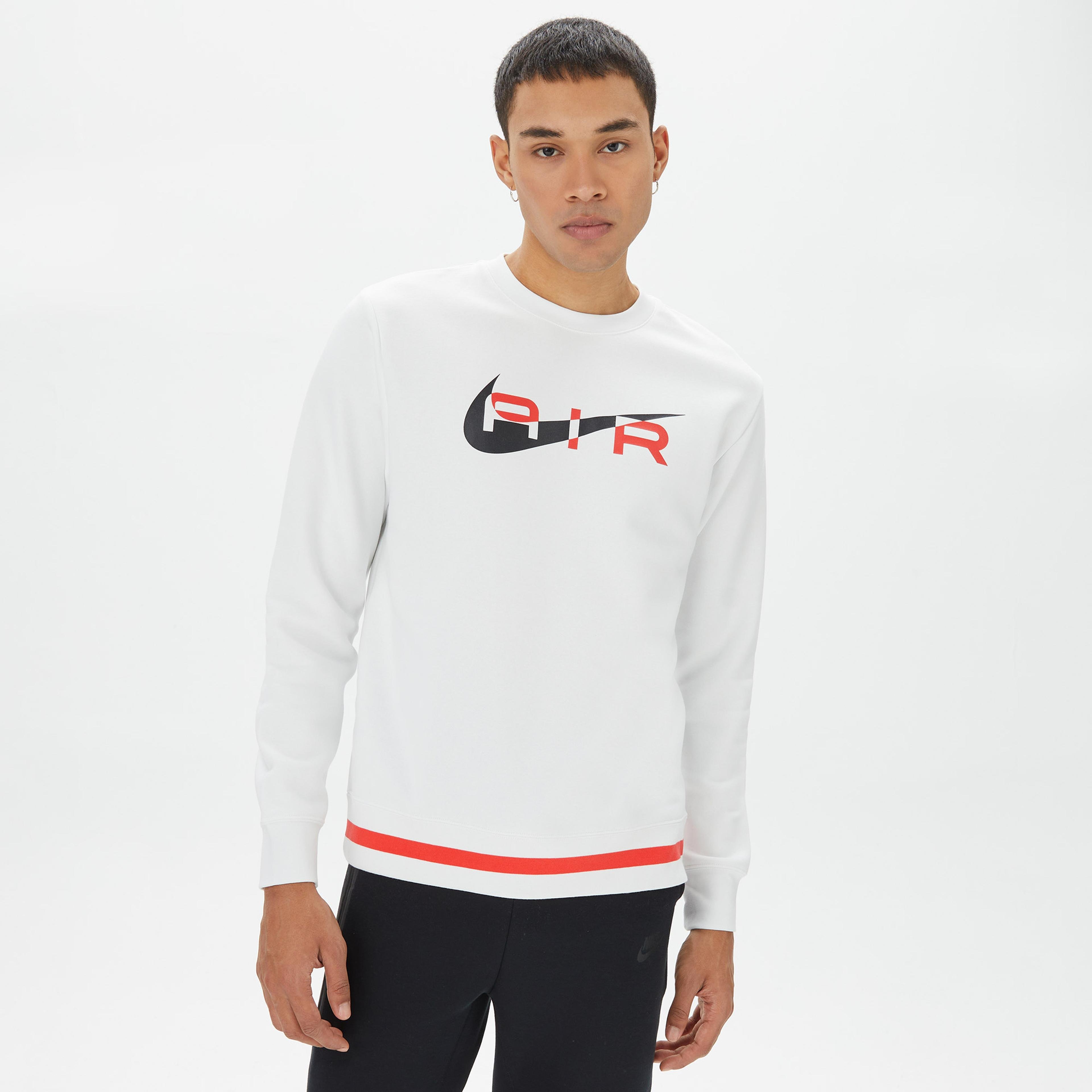 Nike Sportswear Swoosh Air Crew Fleece Erkek Beyaz T-Shirt