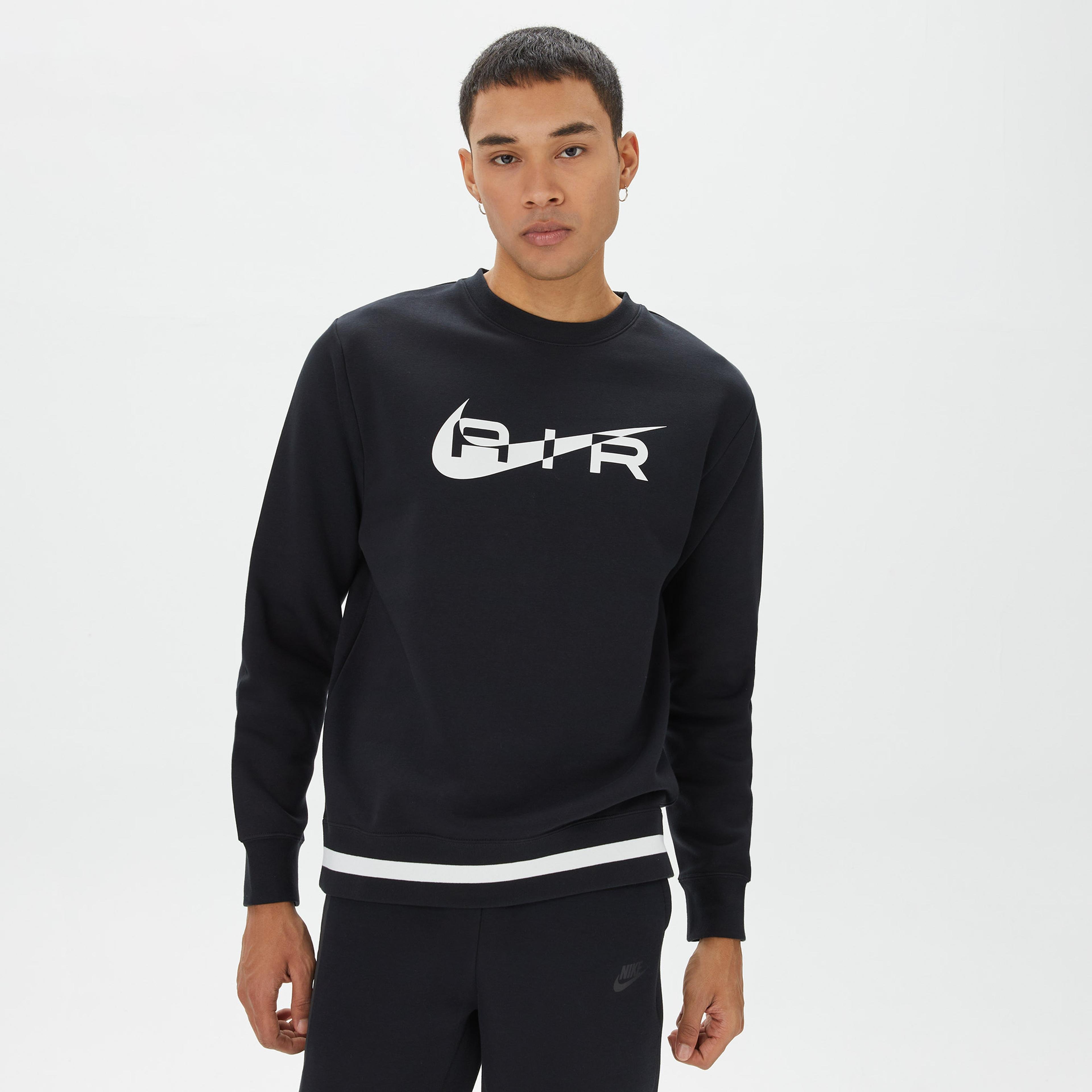 Nike Sportswear Swoosh Air Crew Fleece Erkek Siyah T-Shirt