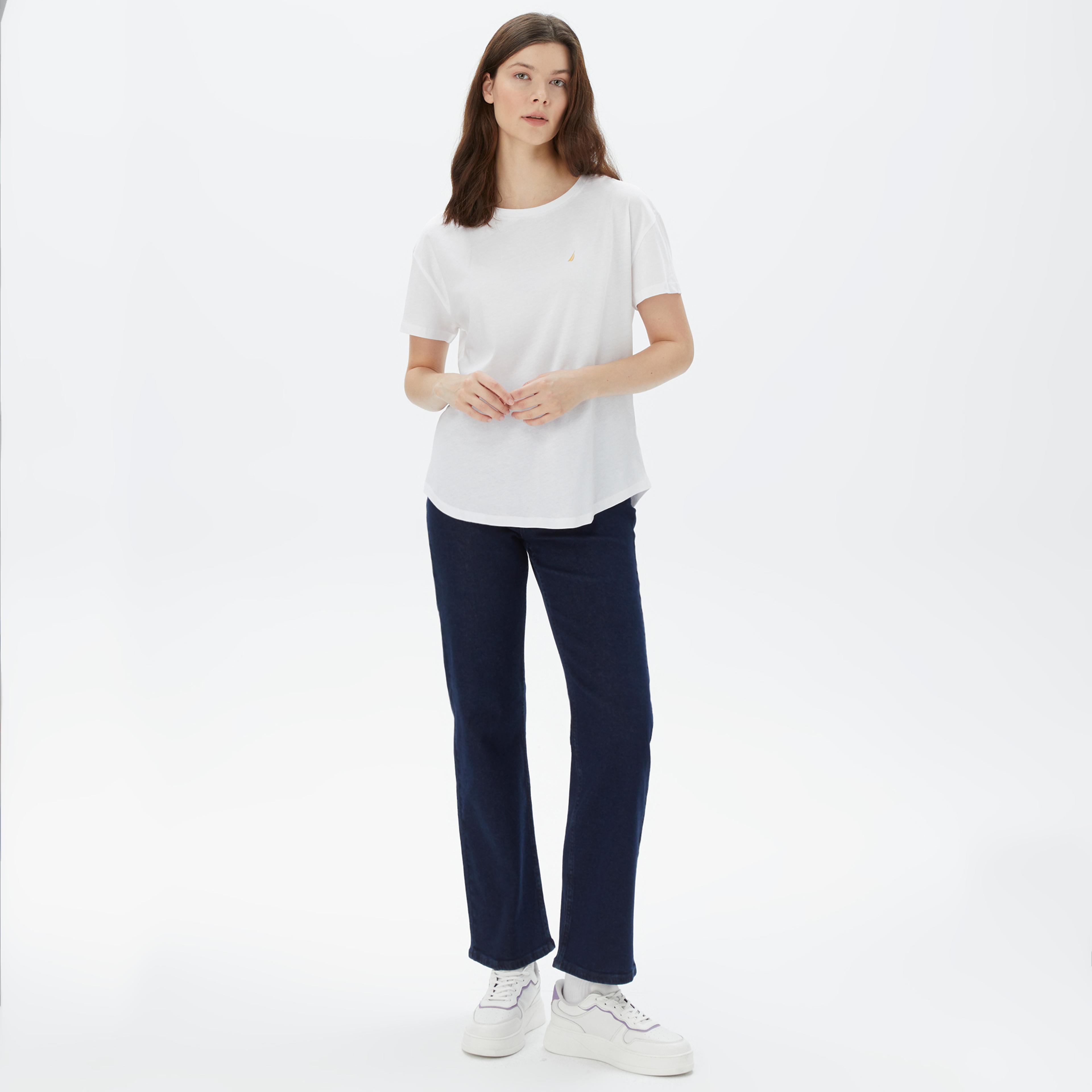 Nautica Kadın Beyaz Relaxed Fit T-Shirt
