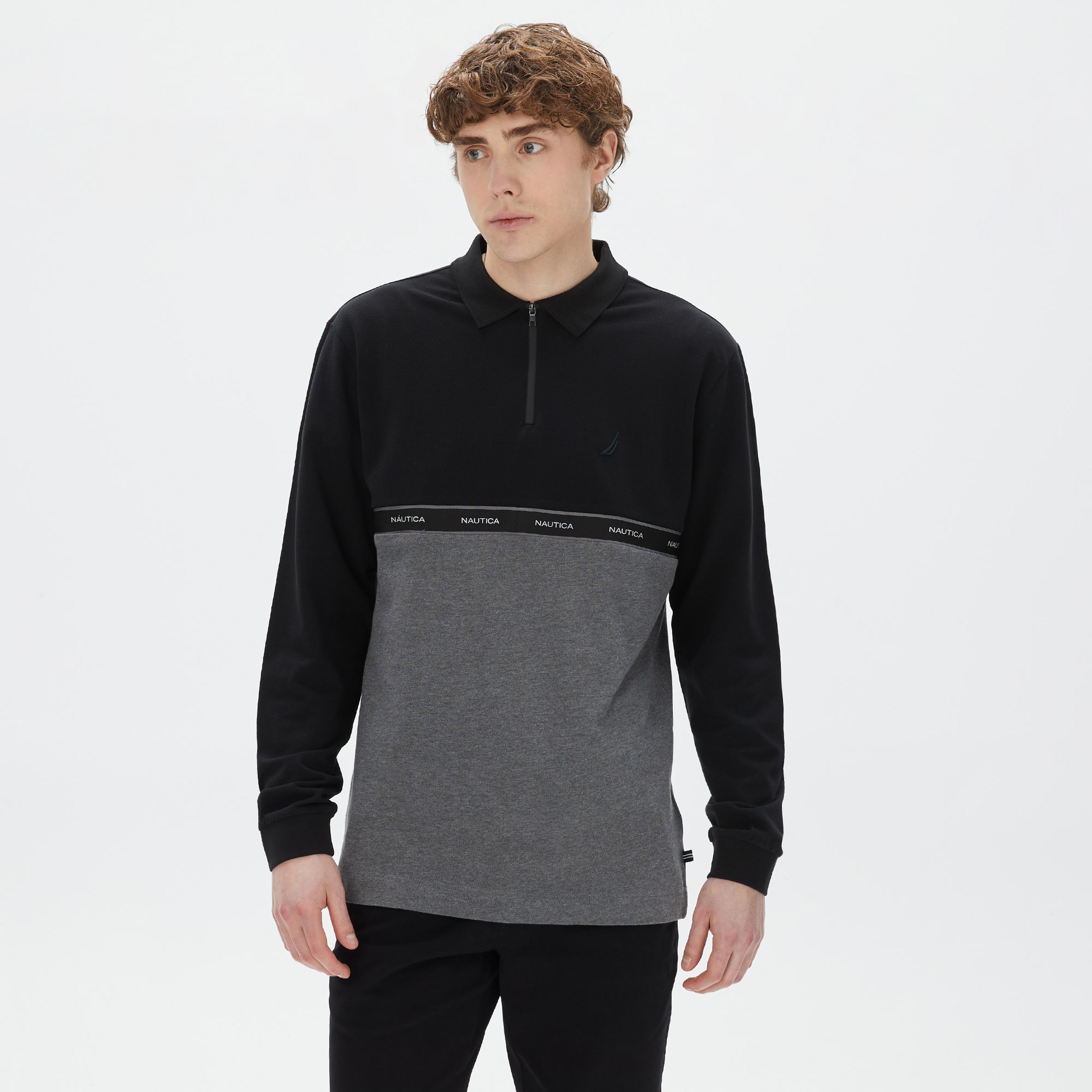 Nautica Erkek Gri Classic Fit Uzun Kollu Polo