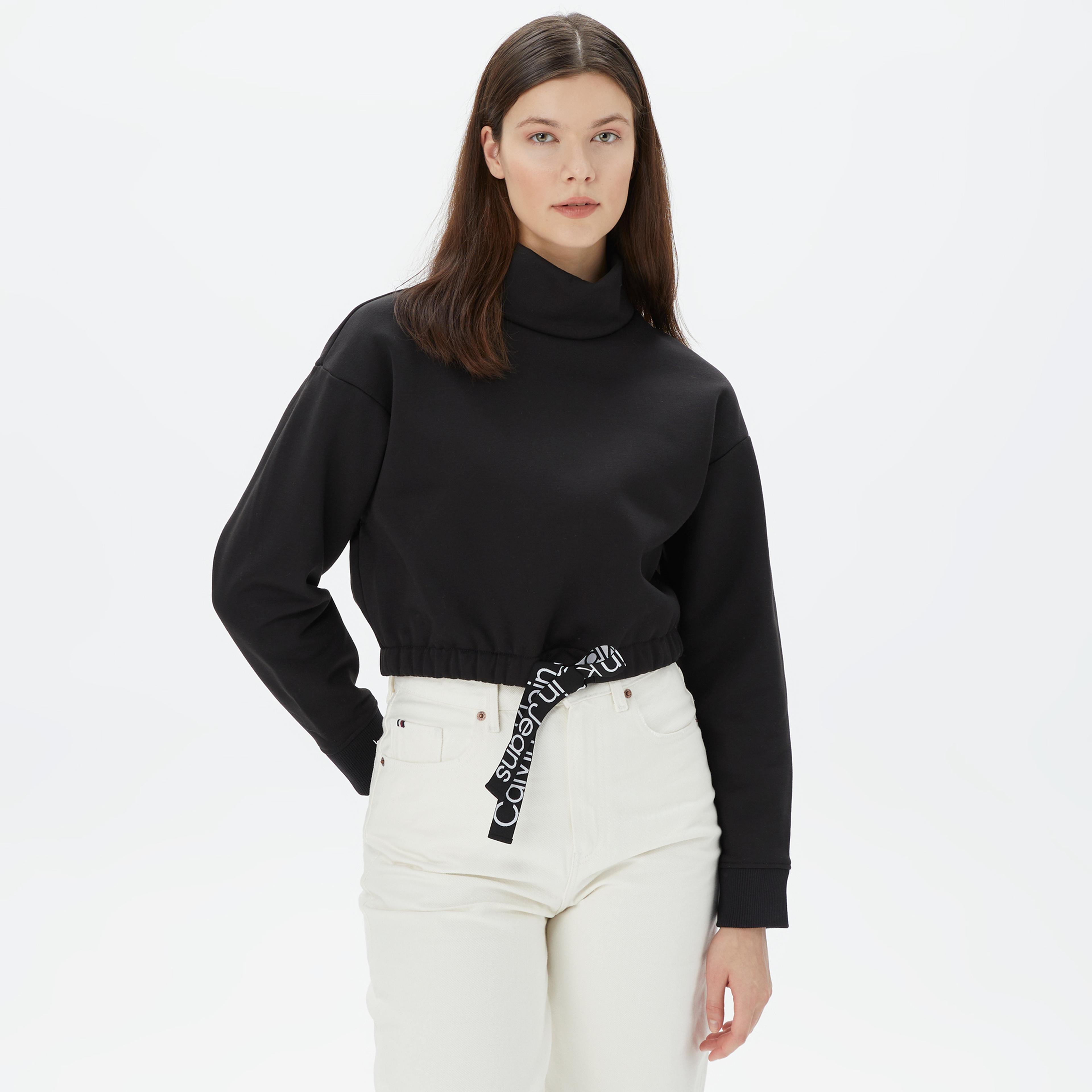 Calvin Klein Jeans Waist Drawcord Rollneck Kadın Siyah Sweatshirt