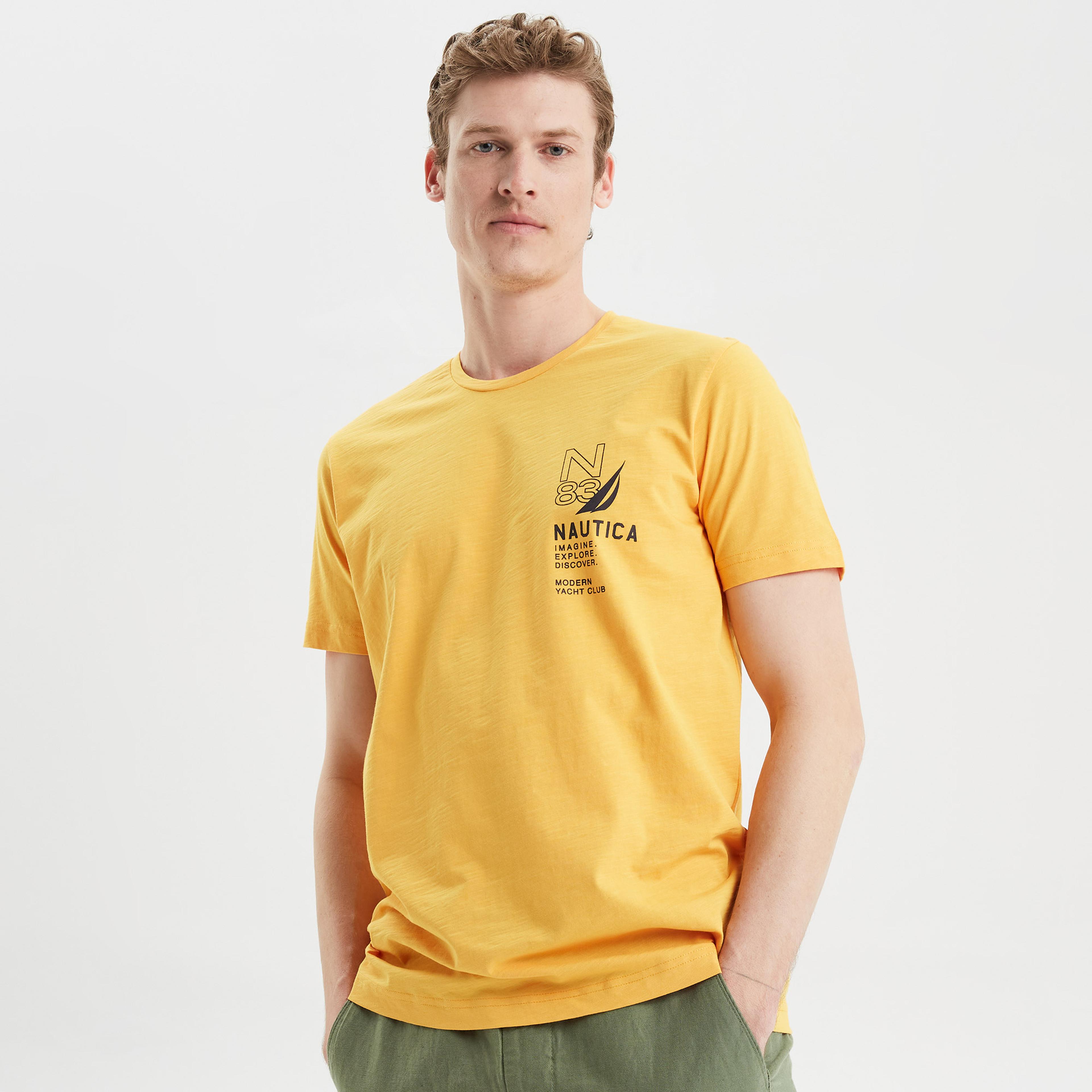 NAUTICA ERKEK SARI BASKILI KISA KOLLU T-SHIRT