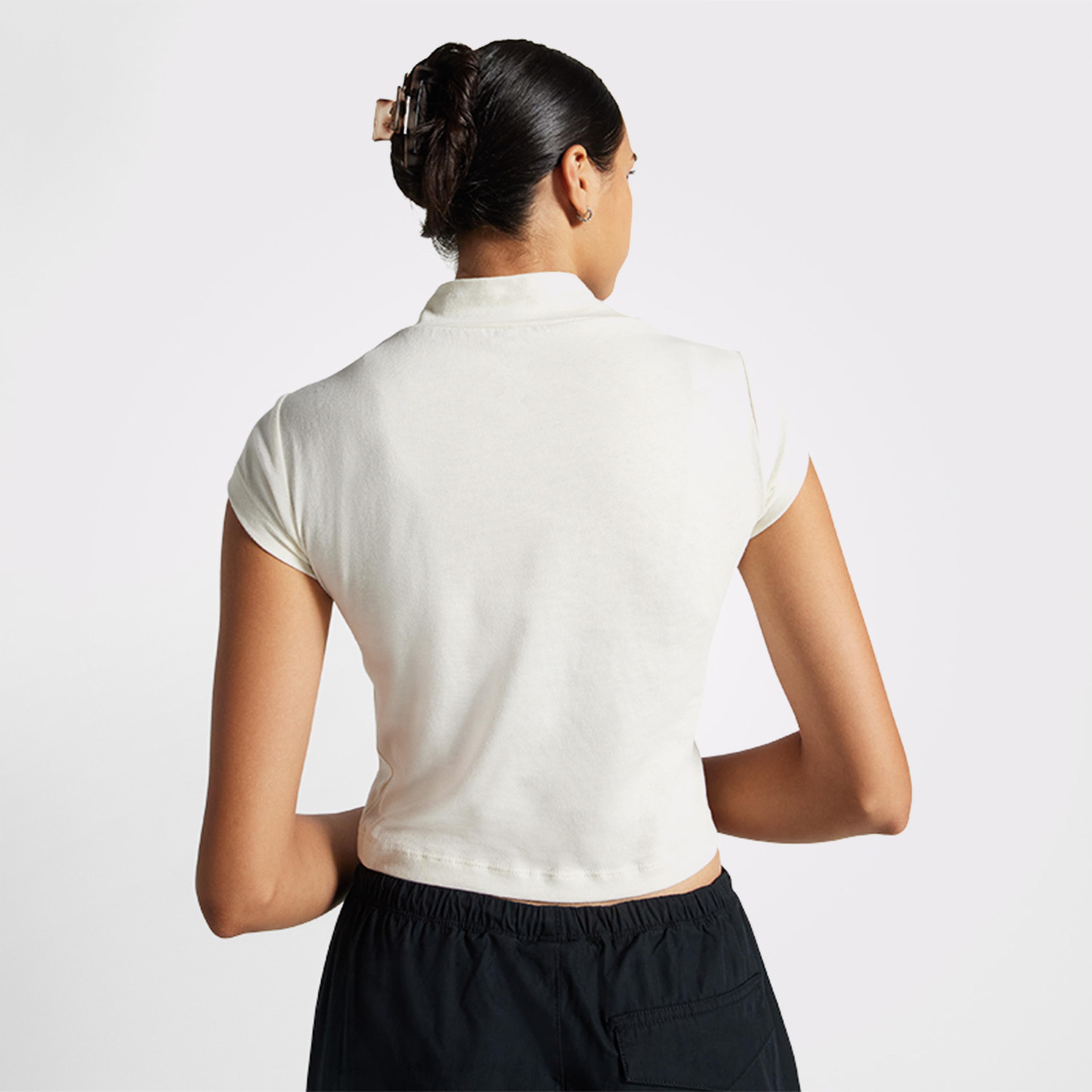 Converse Wordmark Short Sleeve Top Kadın Krem Crop T-Shirt
