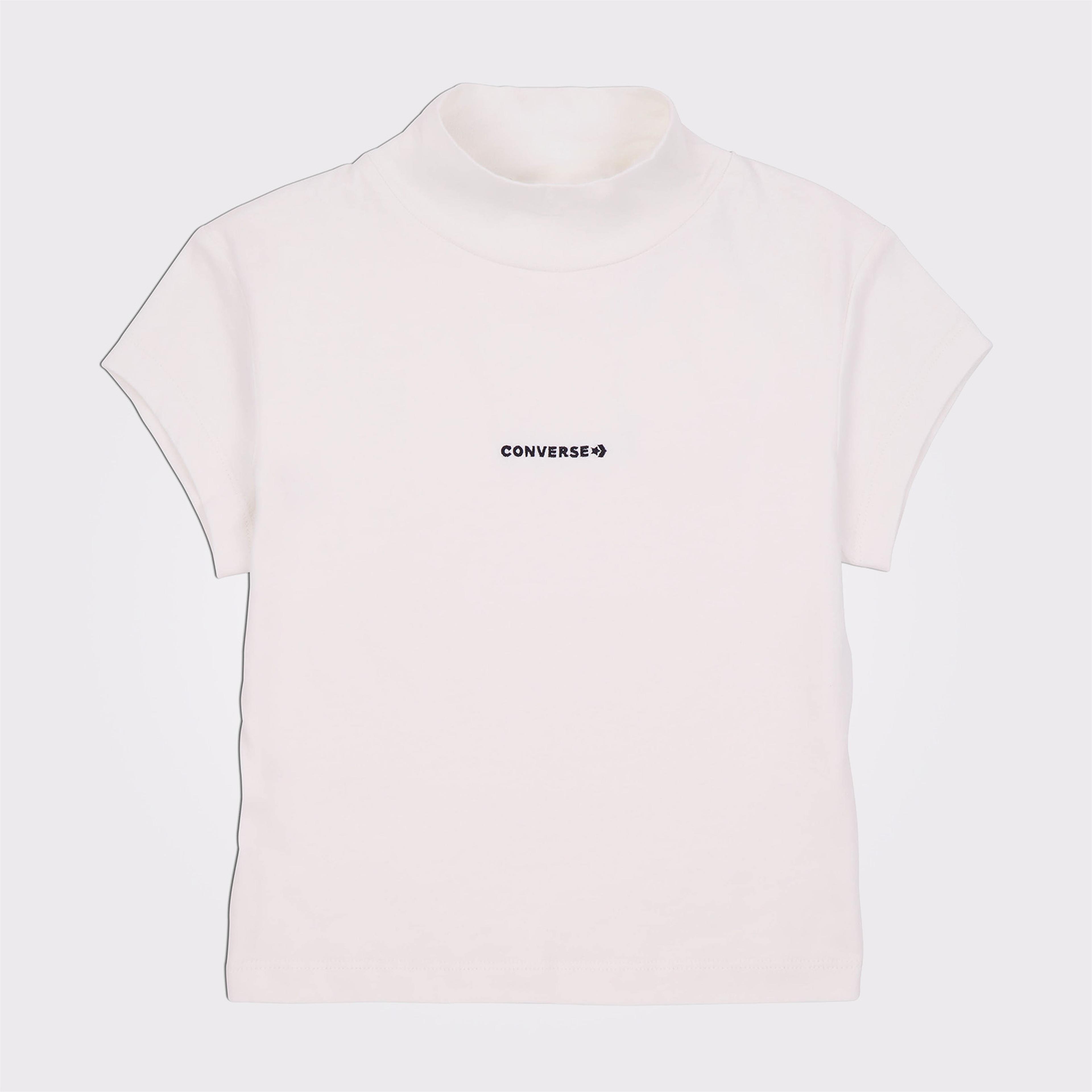 Converse Wordmark Short Sleeve Top Kadın Krem Crop T-Shirt