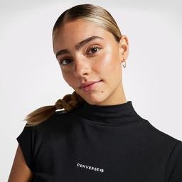 Converse Wordmark Short Sleeve Top Kadın Siyah Crop T-Shirt